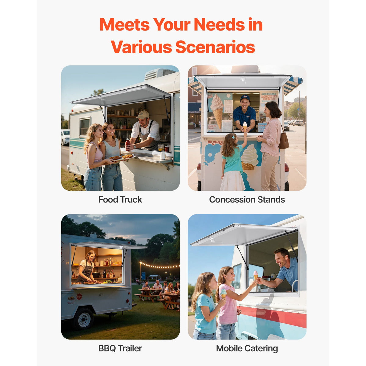 Concession Window 74x40 in, Aluminum Alloy Frame Service Window for Food Truck, Up to 85 Degrees Stand Serving Window with Awning Door and Drag Hook, Rainwater Resistant for Concession Trailers
