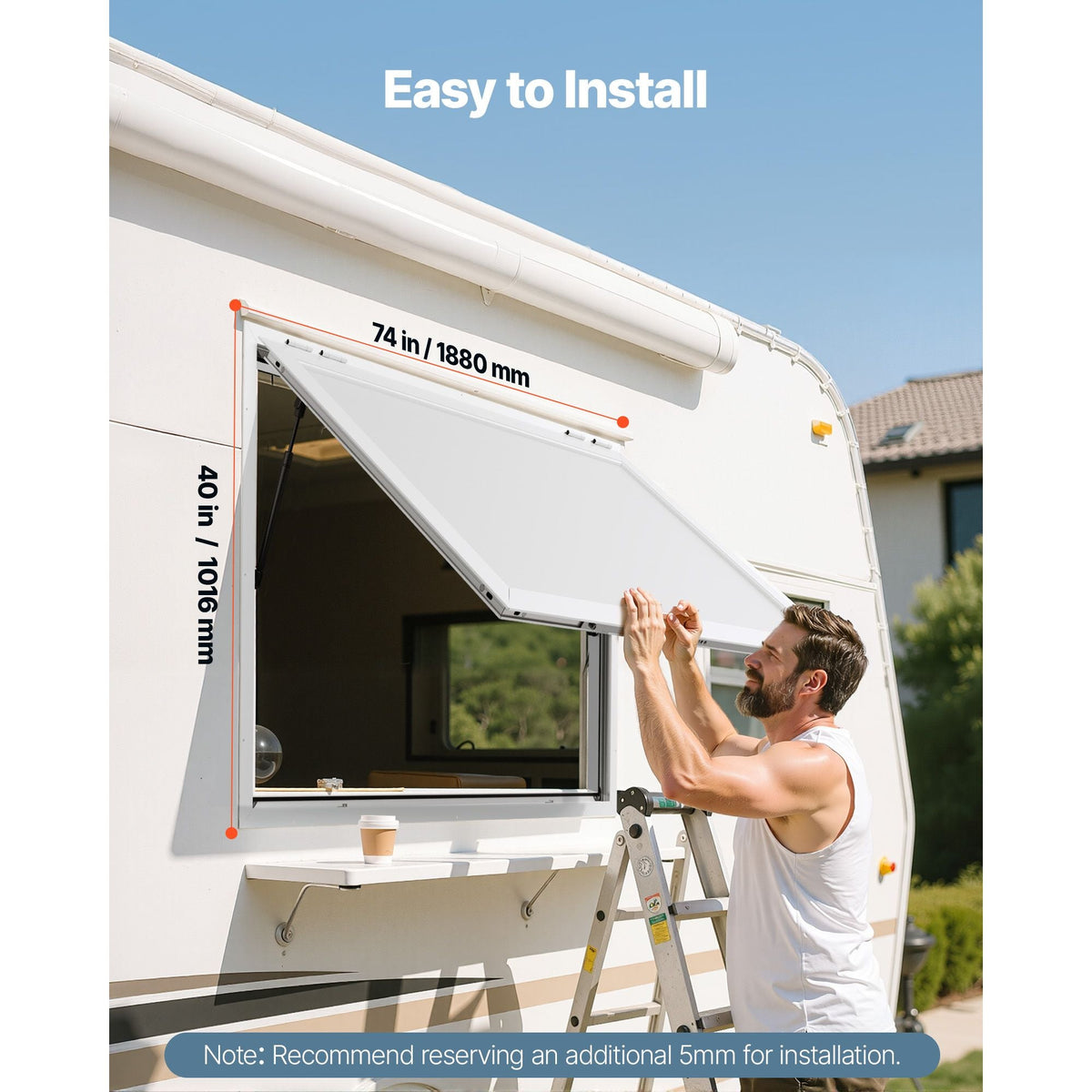 Concession Window 74x40 in, Aluminum Alloy Frame Service Window for Food Truck, Up to 85 Degrees Stand Serving Window with Awning Door and Drag Hook, Rainwater Resistant for Concession Trailers