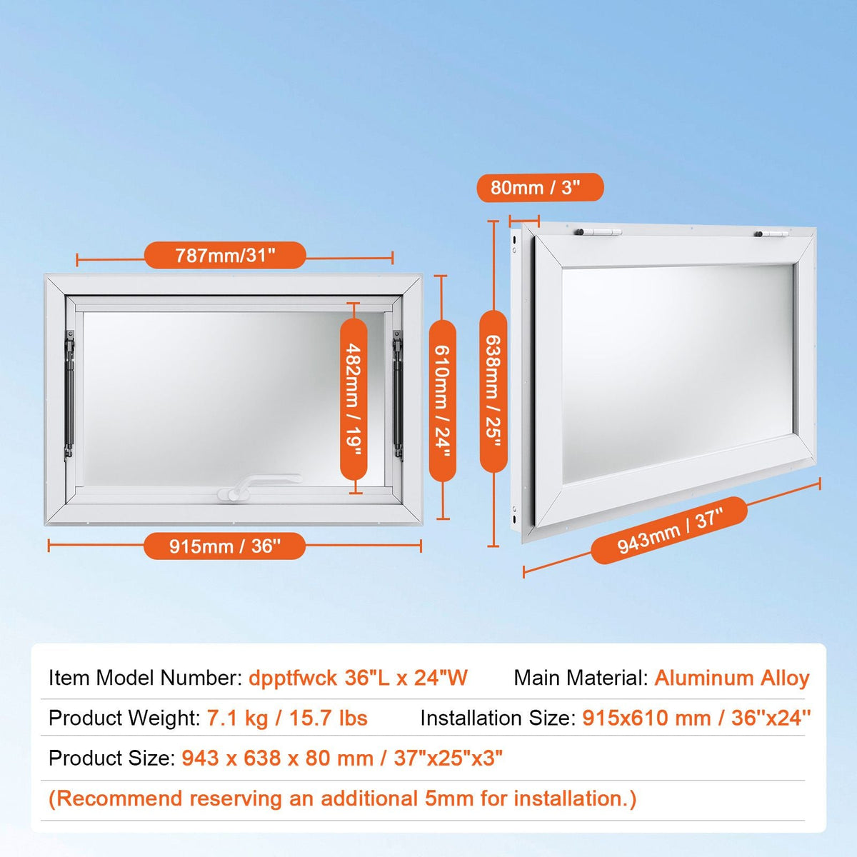 Concession Window for Food Truck, 36"x24" Aluminum Alloy Food Truck Service Window, Up to 85 Degrees Stand Serving Window with Awning Door & Drag Hook, for Food Trucks Concession Trailers
