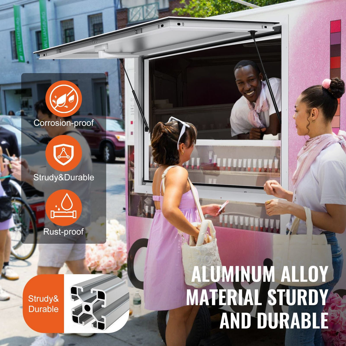 Concession Window for Food Truck, 36"x24" Aluminum Alloy Food Truck Service Window, Up to 85 Degrees Stand Serving Window with Awning Door & Drag Hook, for Food Trucks Concession Trailers