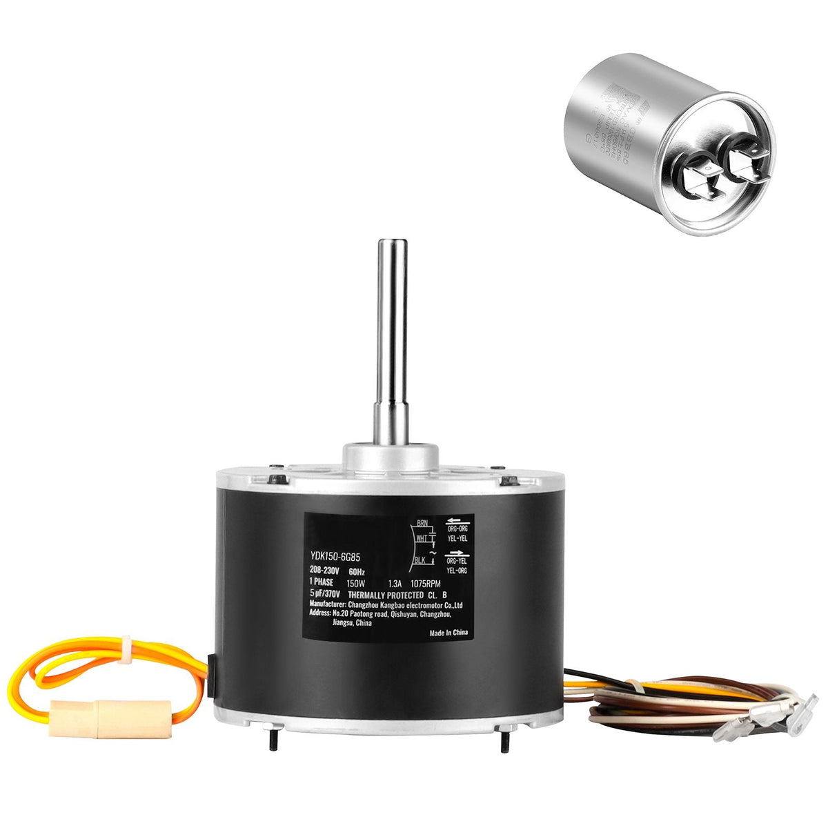 Condenser Fan Motor K55HXJKL-2918, 51-23055-11, 1/5 HP 208-230V, 1075RPM, OEM Standard Upgraded Replacement Condenser Motor Reversible Rotating, Explosion-proof CBB65 5μF/370V Capacitor