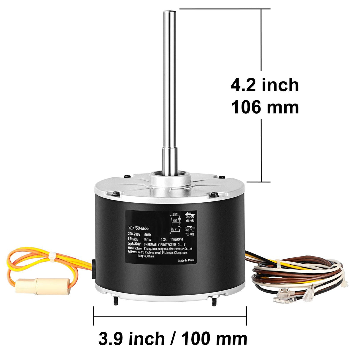 Condenser Fan Motor K55HXJKL-2918, 51-23055-11, 1/5 HP 208-230V, 1075RPM, OEM Standard Upgraded Replacement Condenser Motor Reversible Rotating, Explosion-proof CBB65 5μF/370V Capacitor