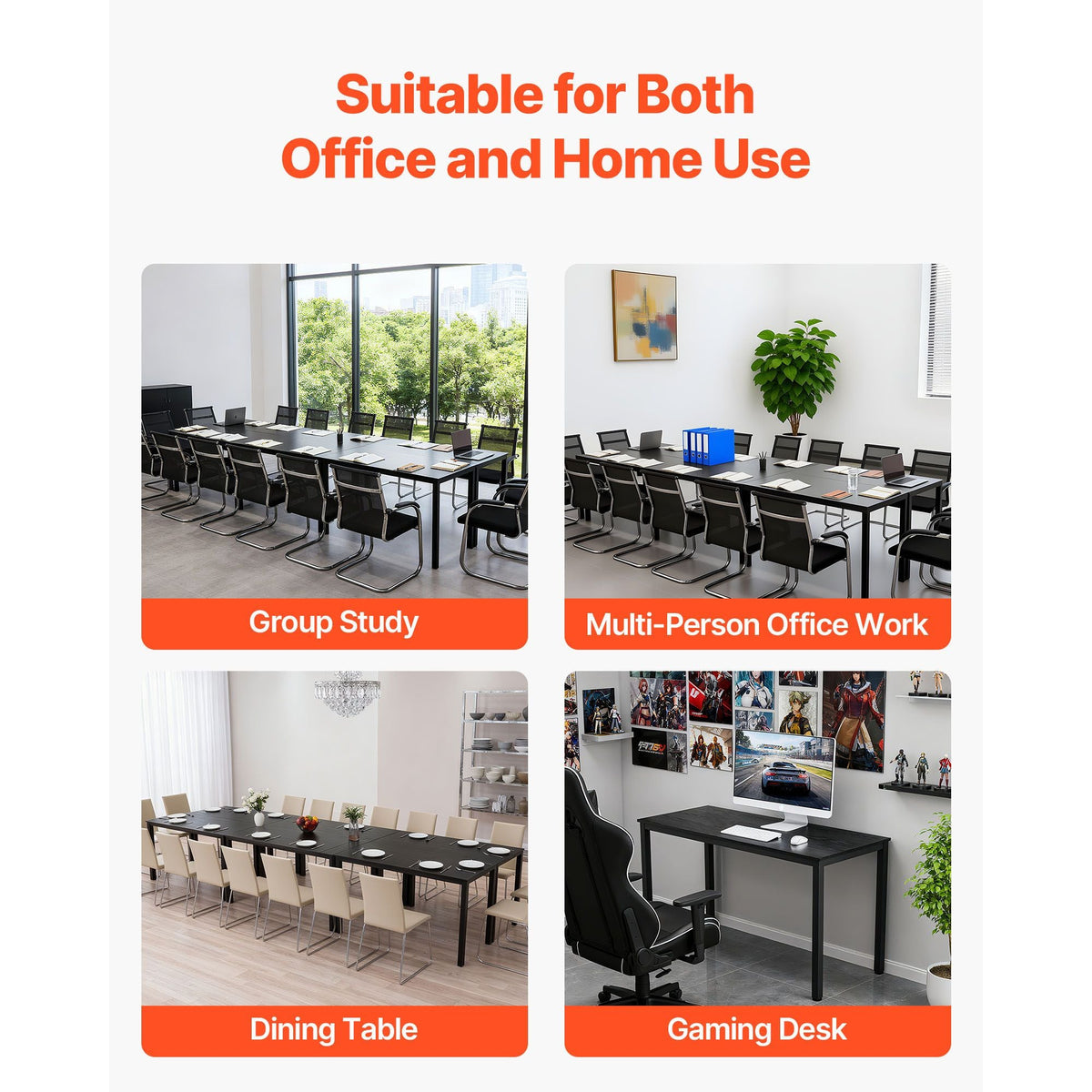 Conference Table, Set of 6, 4.5 ft Office Meeting Table for 16 Person, Flexible Combination Desk Set, Modern Rectangle Meeting Desk with Metal Legs for Office, Conference Room, Easy Assembly