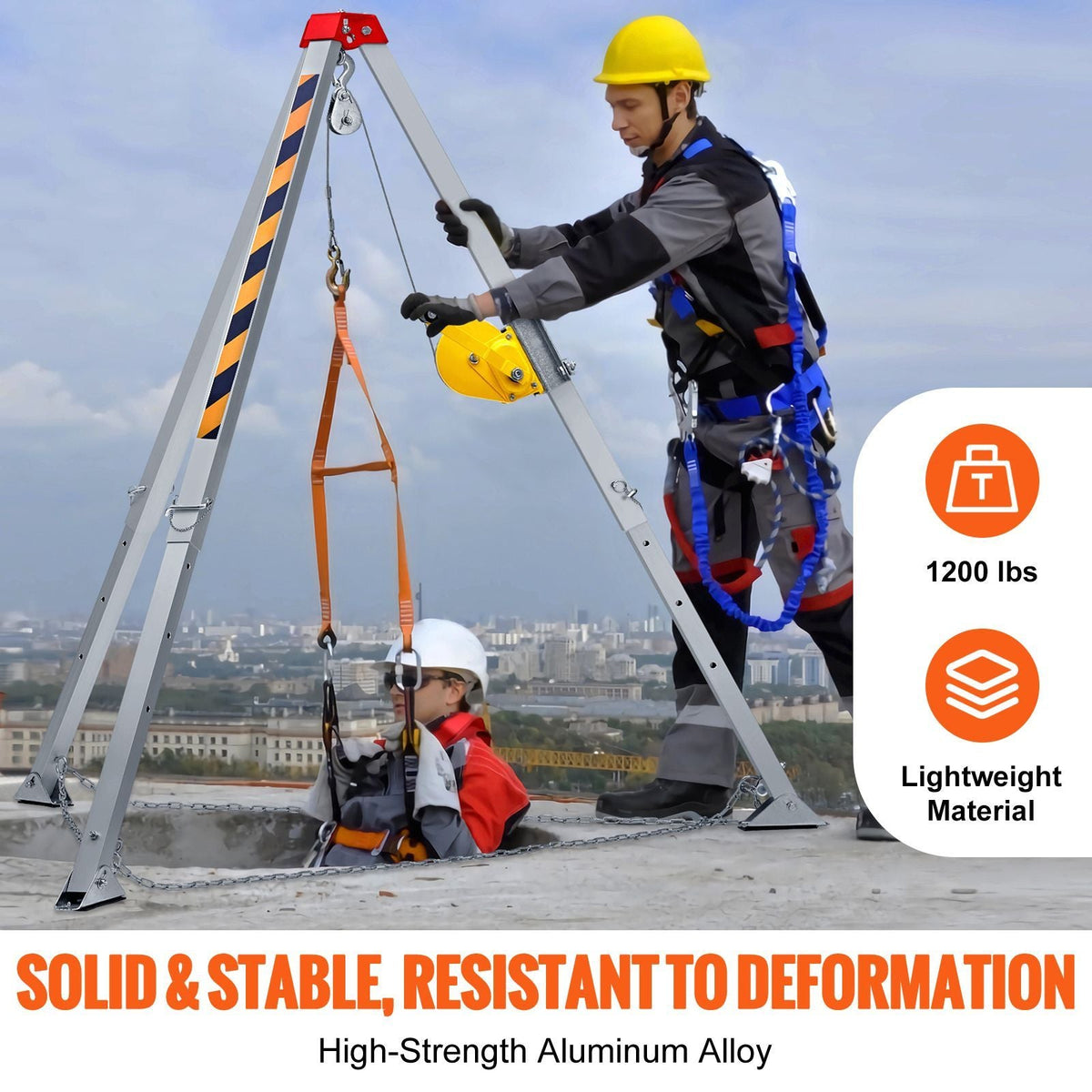 Confined Space Tripod Kit, Confined Space Tripod 7' Legs and 98' Cable, Confined Space Rescue Tripod 32.8' Fall Protection, 1200 lbs Winch, Harness, Storage Bag
