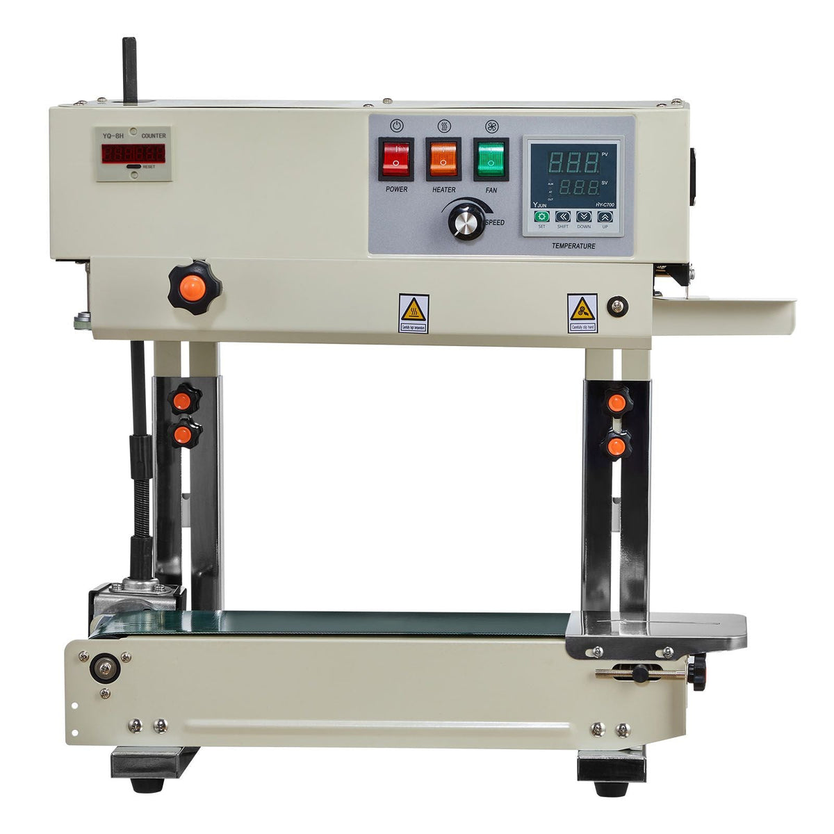 Continuous Bag Band Sealing Machine, 0.24-0.47 in Seal Width, Vertical Band Sealer Machine with Roller Printing , Temp & Speed Adjustable, Heat Sealing Machine for 0.001-0.03 in Plastic Bags