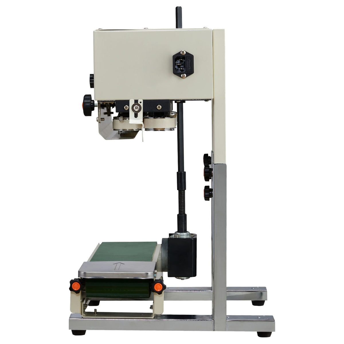 Continuous Bag Band Sealing Machine, 0.24-0.47 in Seal Width, Vertical Band Sealer Machine with Roller Printing , Temp & Speed Adjustable, Heat Sealing Machine for 0.001-0.03 in Plastic Bags