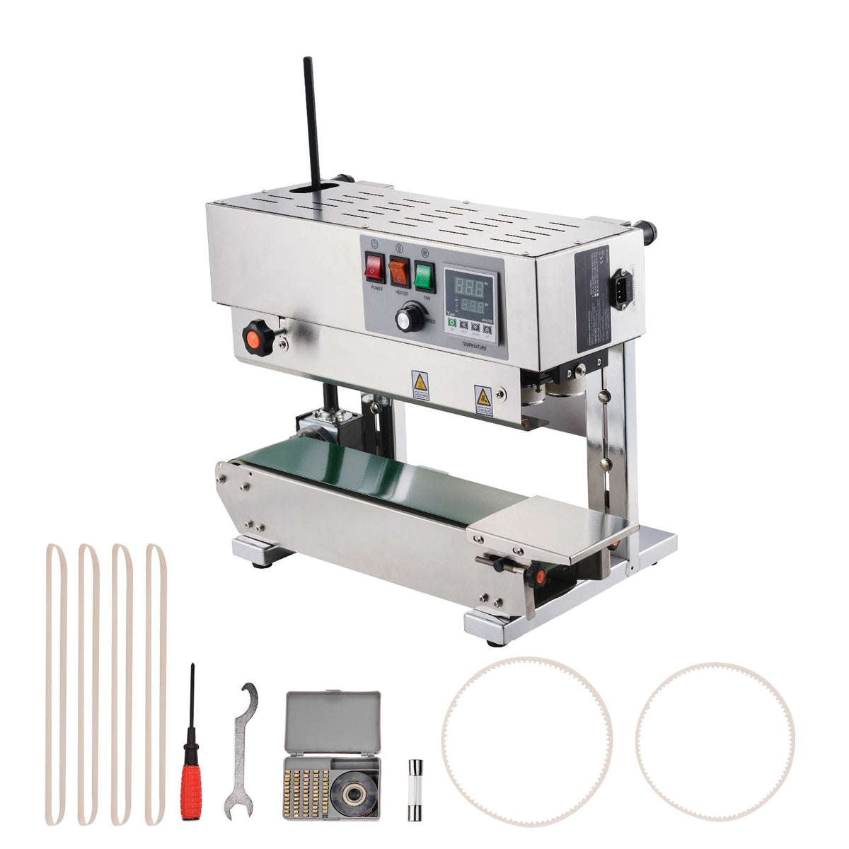 Continuous Bag Band Sealing Machine, 0.24-0.47 in/6-12 mm Seal Width, Vertical Band Sealer Machine with Digital Temperature Control, Stainless Steel Bag Sealer for 0.02-0.8 mm Plastic Bags Films