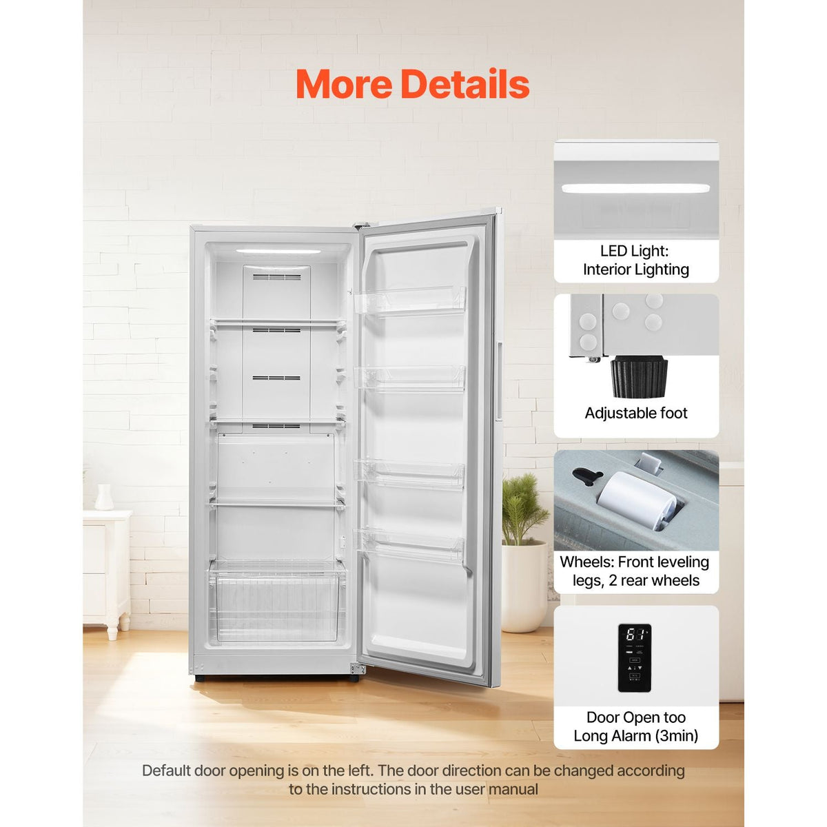 Convertible Freezer/Refrigerator, 14 Cu.Ft Frost Free Upright Freezer with Temp Control Panel, Door Open too Long Alarm, Adjustable Shelves and LED, Standing Fridge for Kitchen, Office, Garage