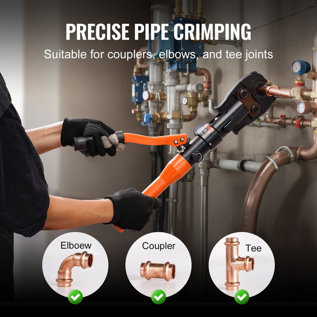 Copper Pipe Crimping Tool, Hydraulic Driven Press Tool with 1/2", 3/4", 1" Jaws, Copper Tube Fittings Pipe Crimpers for Narrow Spaces and Tee Fittings