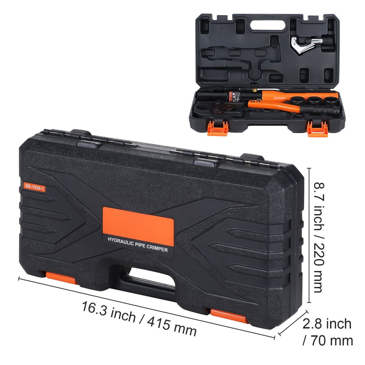 Copper Pipe Crimping Tool, Hydraulic Driven Press Tool with 1/2", 3/4", 1" Jaws, Copper Tube Fittings Pipe Crimpers for Narrow Spaces and Tee Fittings