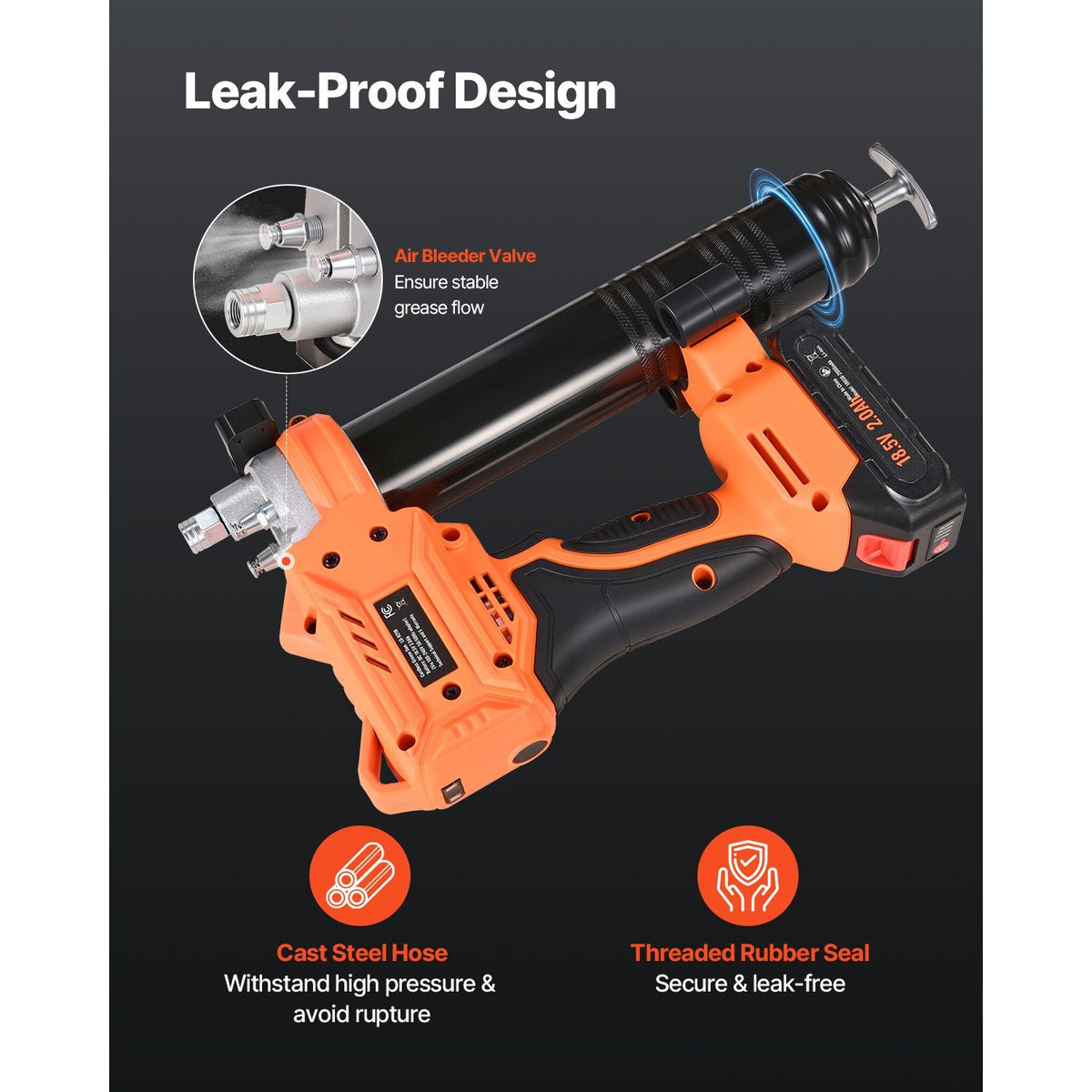 Cordless Grease Gun, 8000 PSI Max Pressure, 20V Electric Grease Gun with 2.0 Ah Battery & LED Light, 35.4-inch Long Hose & Carrying Case, Variable Speed Triggers, Vehicles or Machines Greasing
