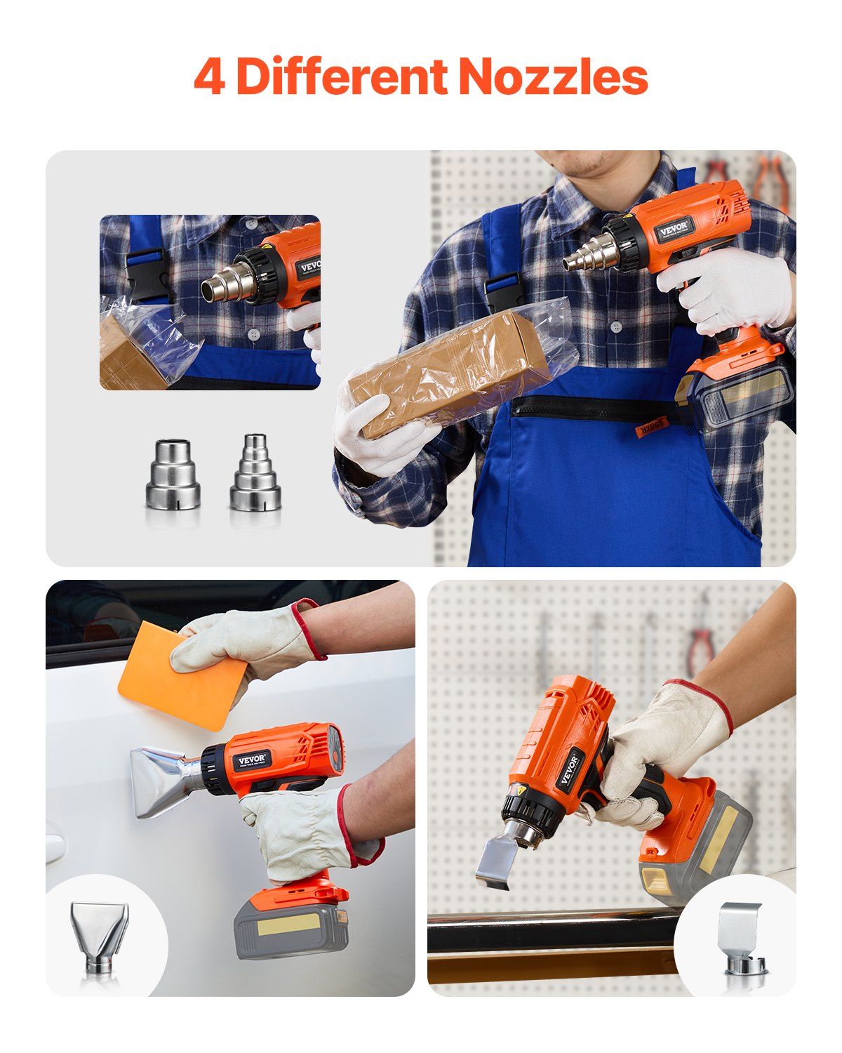 Cordless Heat Gun Hot Air Gun with LED Light 6 Temperatures & 4 Nozzles