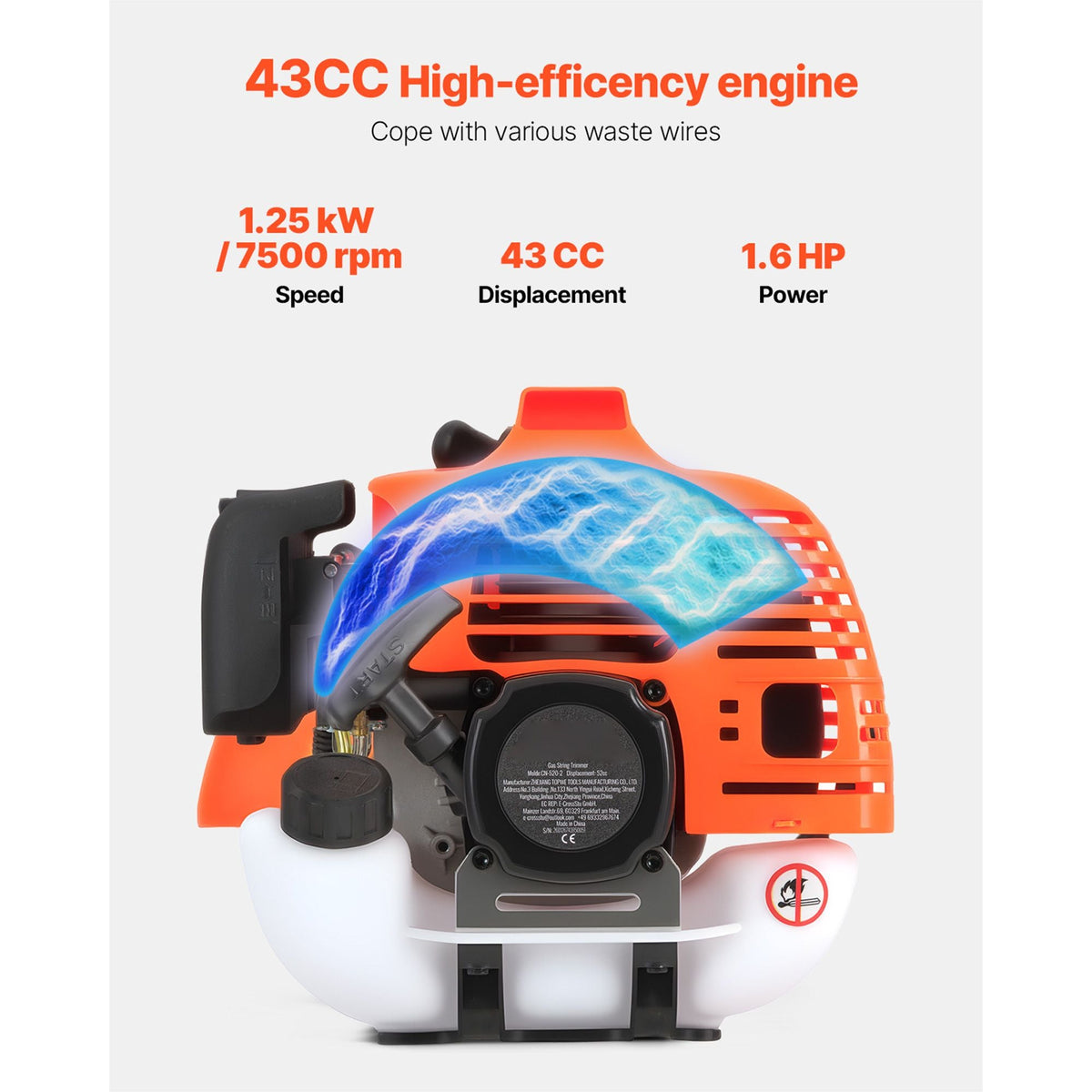 Cordless String Trimmer, 43 cc 2-Stroke, Gas Powered Weed Wacker, 17" Cordless Grass Trimmer, Multi-Functional Lawn Edger with Shoulder Strap & 3T Blade, Weed Eater for Quick Grass Cleaning