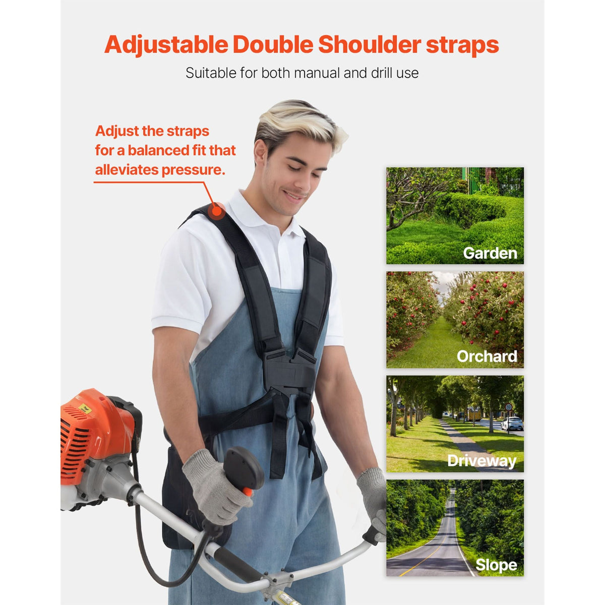 Cordless String Trimmer, 52 cc 2-Stroke, Gas Powered Weed Wacker, 17" Cordless Grass Trimmer, Multi-Functional Lawn Edger with Shoulder Strap & 3T Blade, Weed Eater for Quick Grass Cleaning