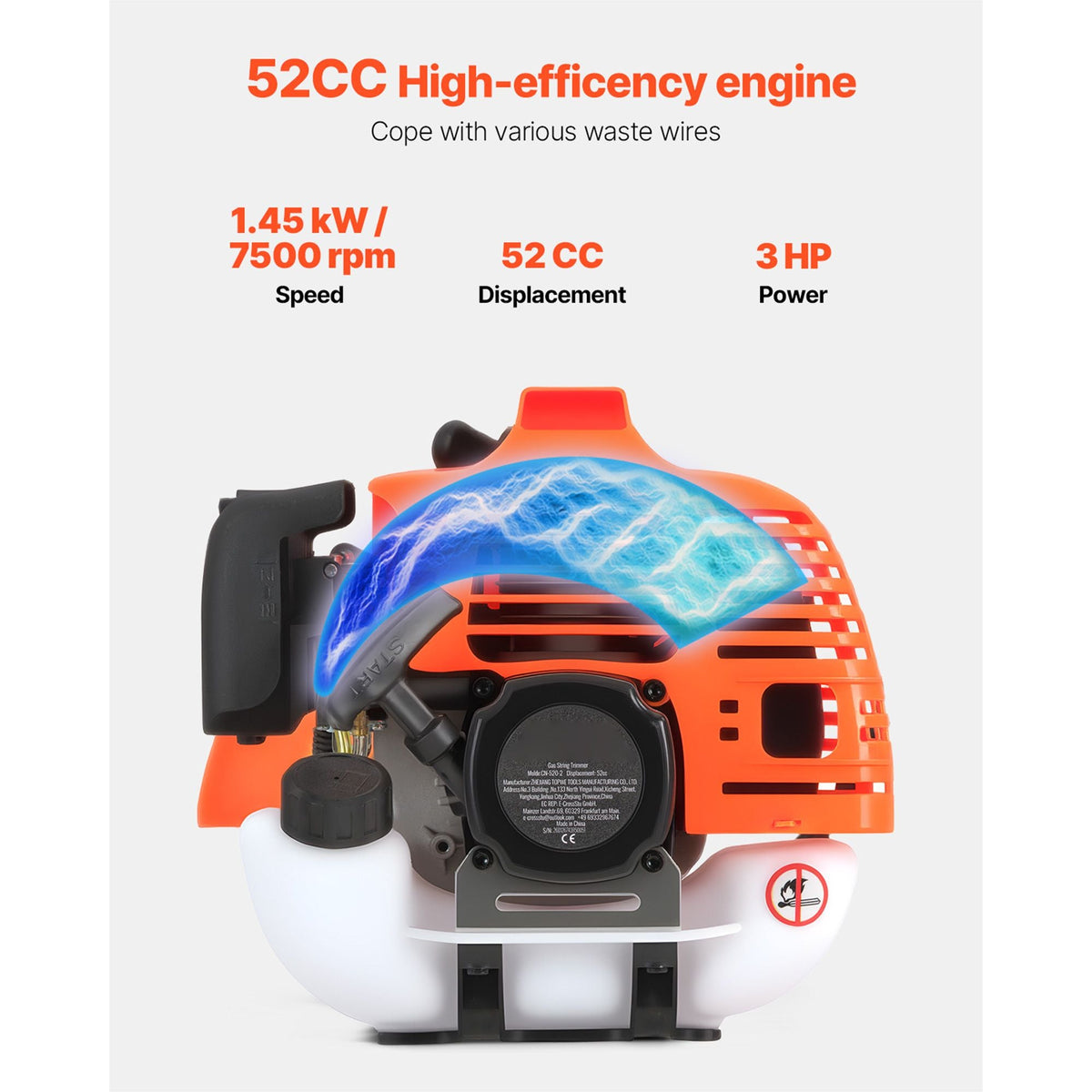 Cordless String Trimmer, 52 cc 2-Stroke, Gas Powered Weed Wacker, 17" Cordless Grass Trimmer, Multi-Functional Lawn Edger with Shoulder Strap & 3T Blade, Weed Eater for Quick Grass Cleaning