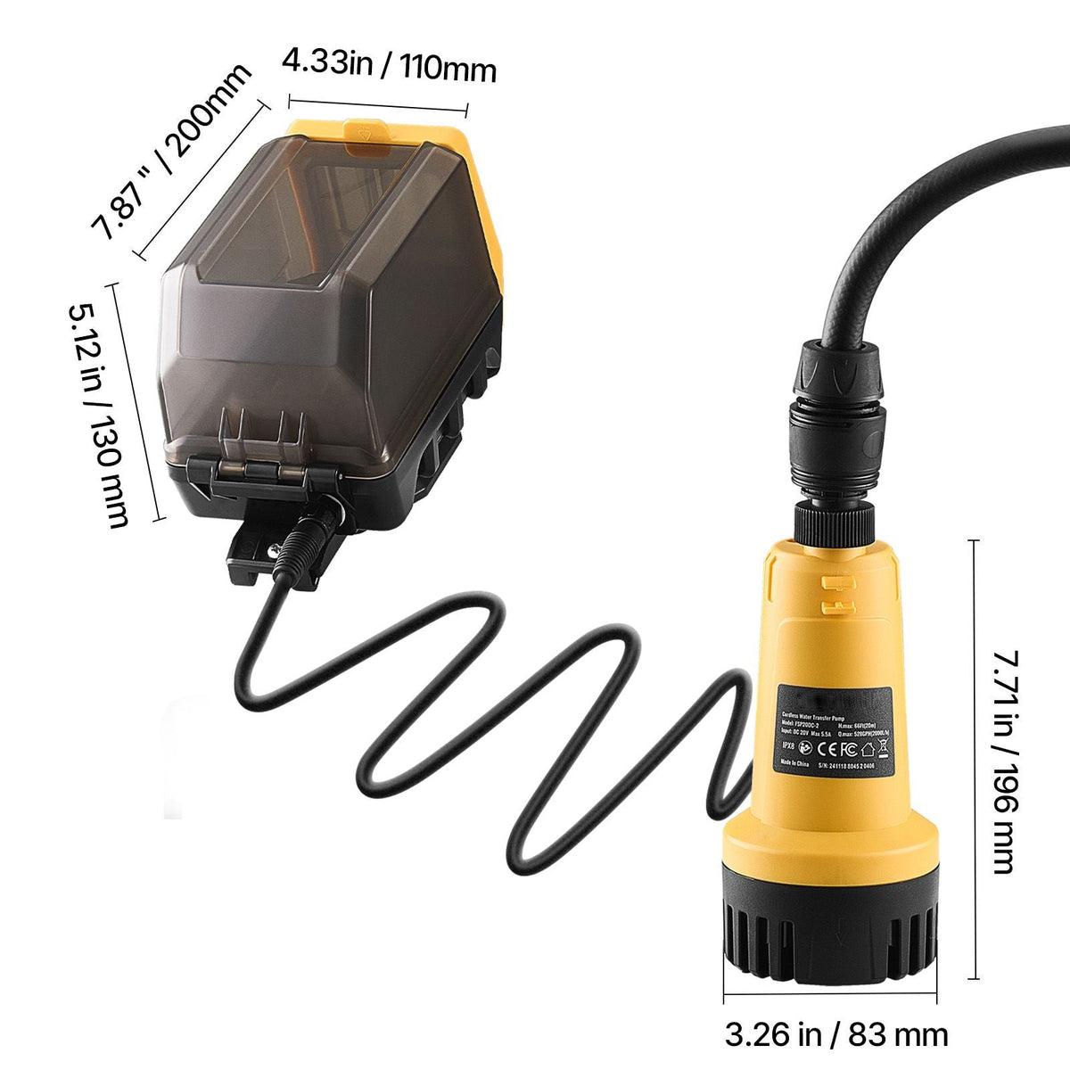 Cordless Submersible Water Transfer Pump, 528GPH, Portable Sump Pump with G3/4" Garden Hose, Compatible with Dewalt 20V MAX Battery (No Battery), Electric Utility Pump for Pool, Garden, Pond