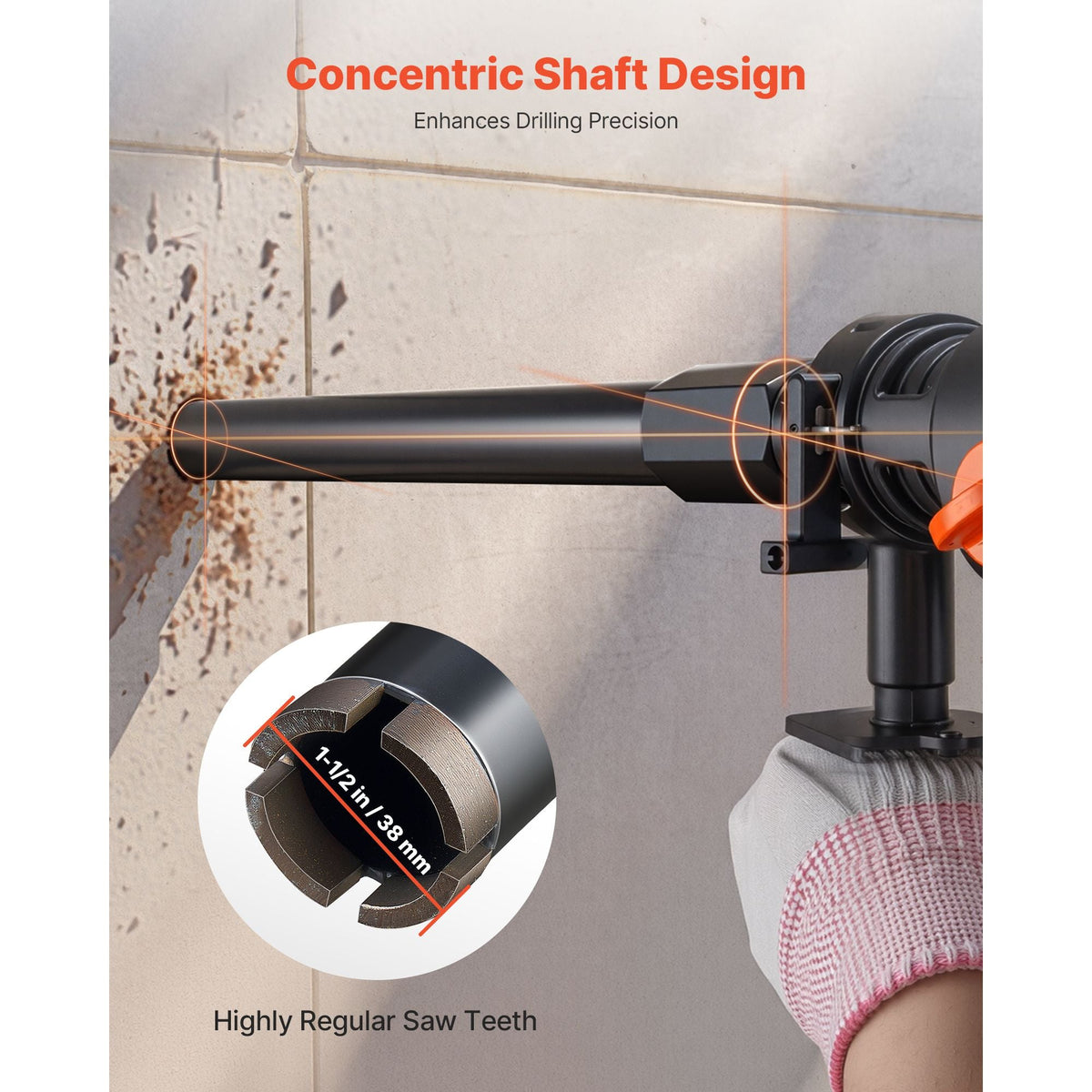 Core Drill Bit, 1-1/2 inch Diameter, 14 inch Drilling Depth, 1-1/4 in-7 Internal Thread, High-Precision Welding Technology, Wet Diamond Core Bit for Reinforced Concrete, Bricks, and Masonry