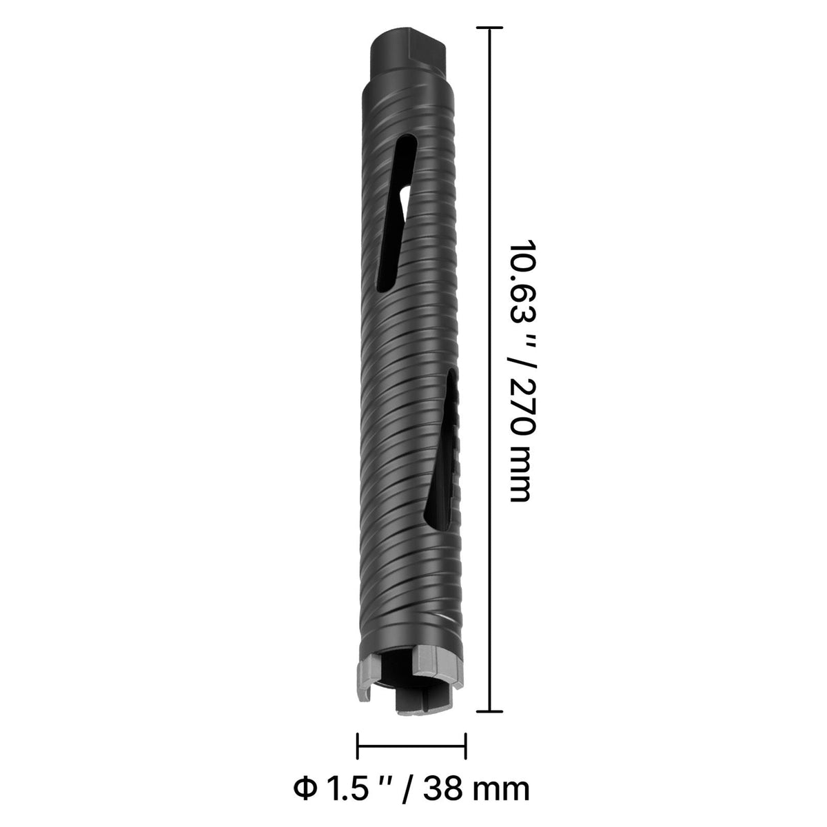 Core Drill Bit, 1-1/2 inch Diameter, 9-1/2 inch Drilling Depth, 5/8-11 Internal Thread, Diamond Dry Coring Bit with 3 Adapters, Pilot Drill and Hex Wrench, for Concrete, Red Bricks, and Masonry