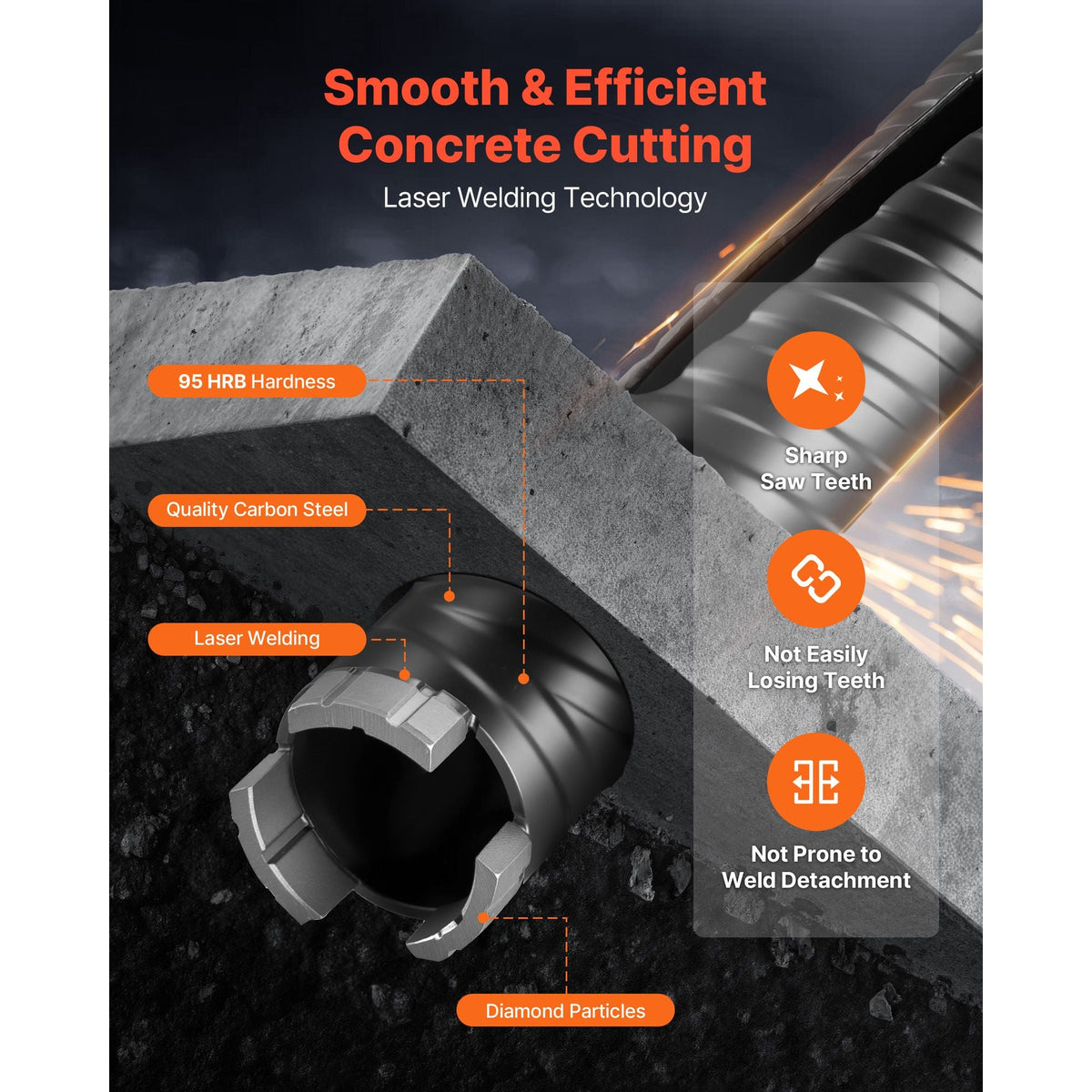 Core Drill Bit, 1-1/2 inch Diameter, 9-1/2 inch Drilling Depth, 5/8-11 Internal Thread, Diamond Dry Coring Bit with 3 Adapters, Pilot Drill and Hex Wrench, for Concrete, Red Bricks, and Masonry
