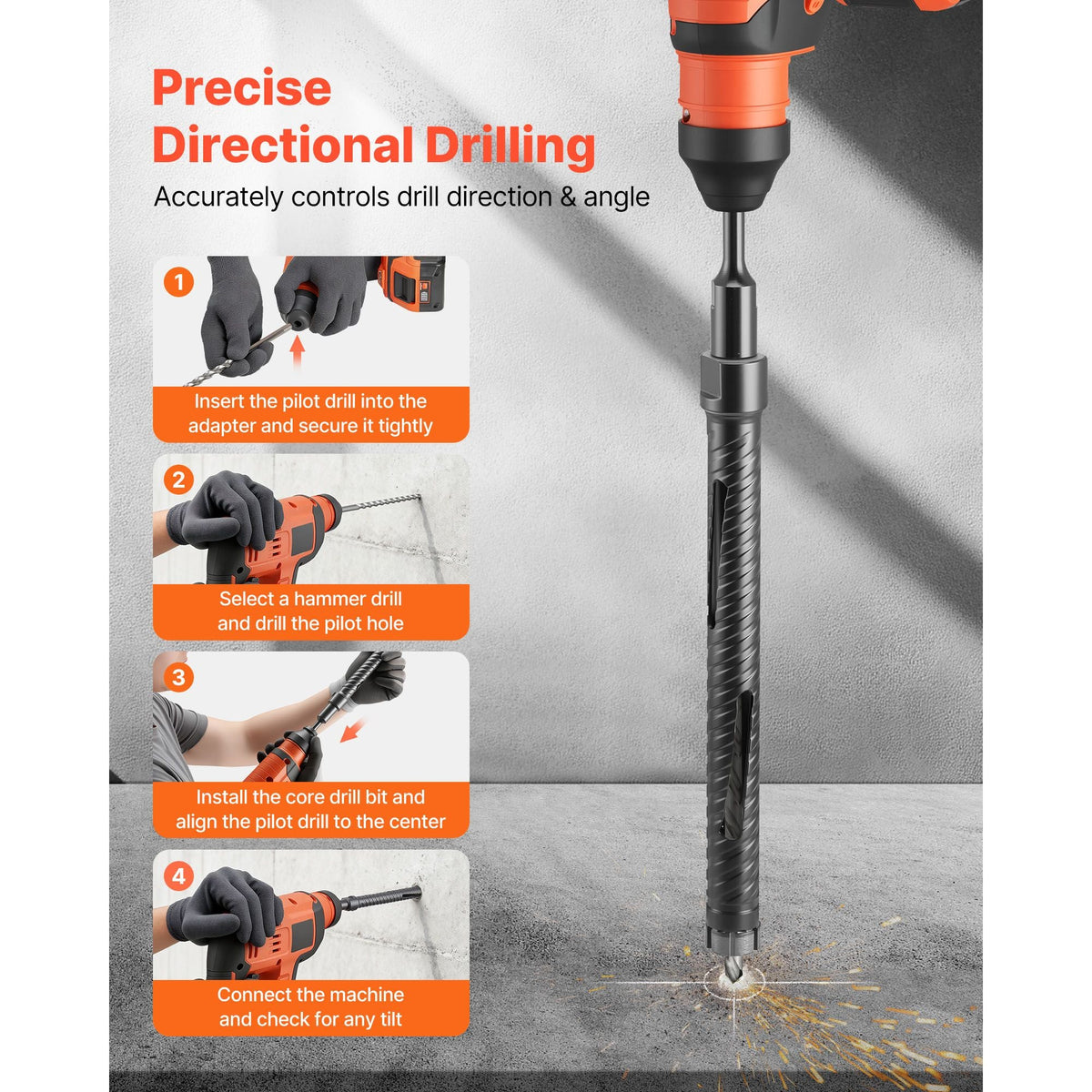 Core Drill Bit, 1 inch Diameter, 9-1/2 inch Drilling Depth, 5/8-11 Internal Thread, Diamond Dry Coring Bit with 3 Adapters, Pilot Drill and Hex Wrench, for Concrete, Red Bricks, and Masonry