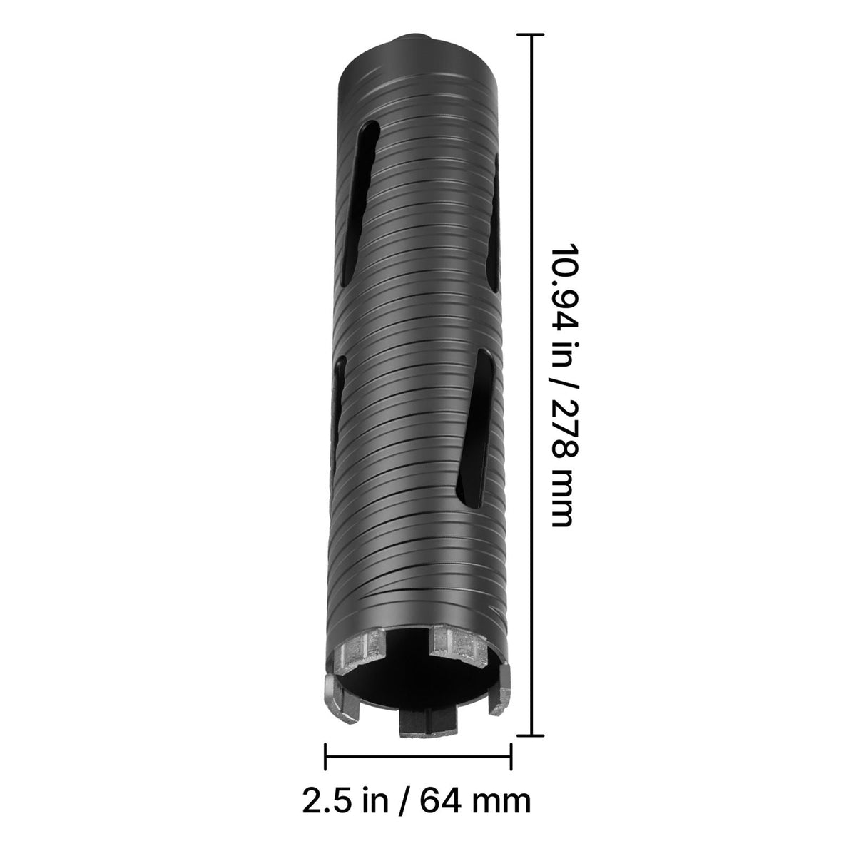 Core Drill Bit, 2-1/2 inch Diameter, 9-1/2 inch Drilling Depth, 5/8-11 Internal Thread, Diamond Dry Coring Bit with 3 Adapters, Pilot Drill and Hex Wrench, for Concrete, Red Bricks, and Masonry