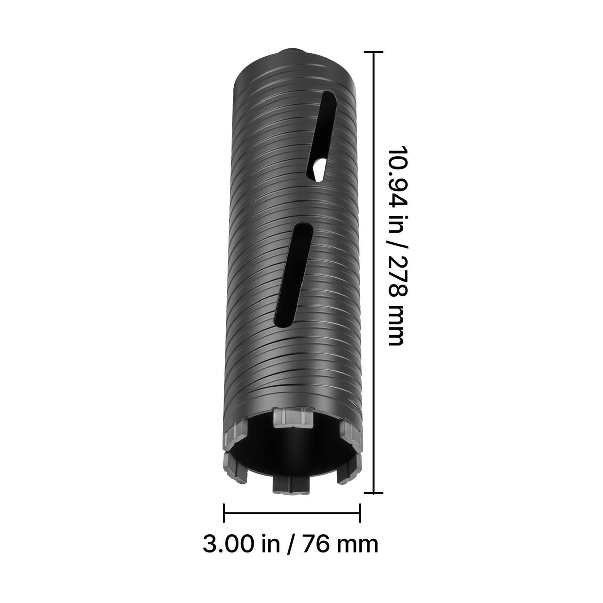Core Drill Bit, 3 inch Diameter, 9-1/2 inch Drilling Depth, 5/8-11 Internal Thread, Diamond Dry Coring Bit with 3 Adapters, Pilot Drill and Hex Wrench, for Concrete, Red Bricks, and Masonry