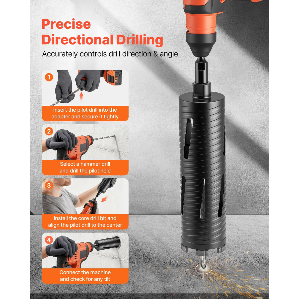 Core Drill Bit, 3 inch Diameter, 9-1/2 inch Drilling Depth, 5/8-11 Internal Thread, Diamond Dry Coring Bit with 3 Adapters, Pilot Drill and Hex Wrench, for Concrete, Red Bricks, and Masonry