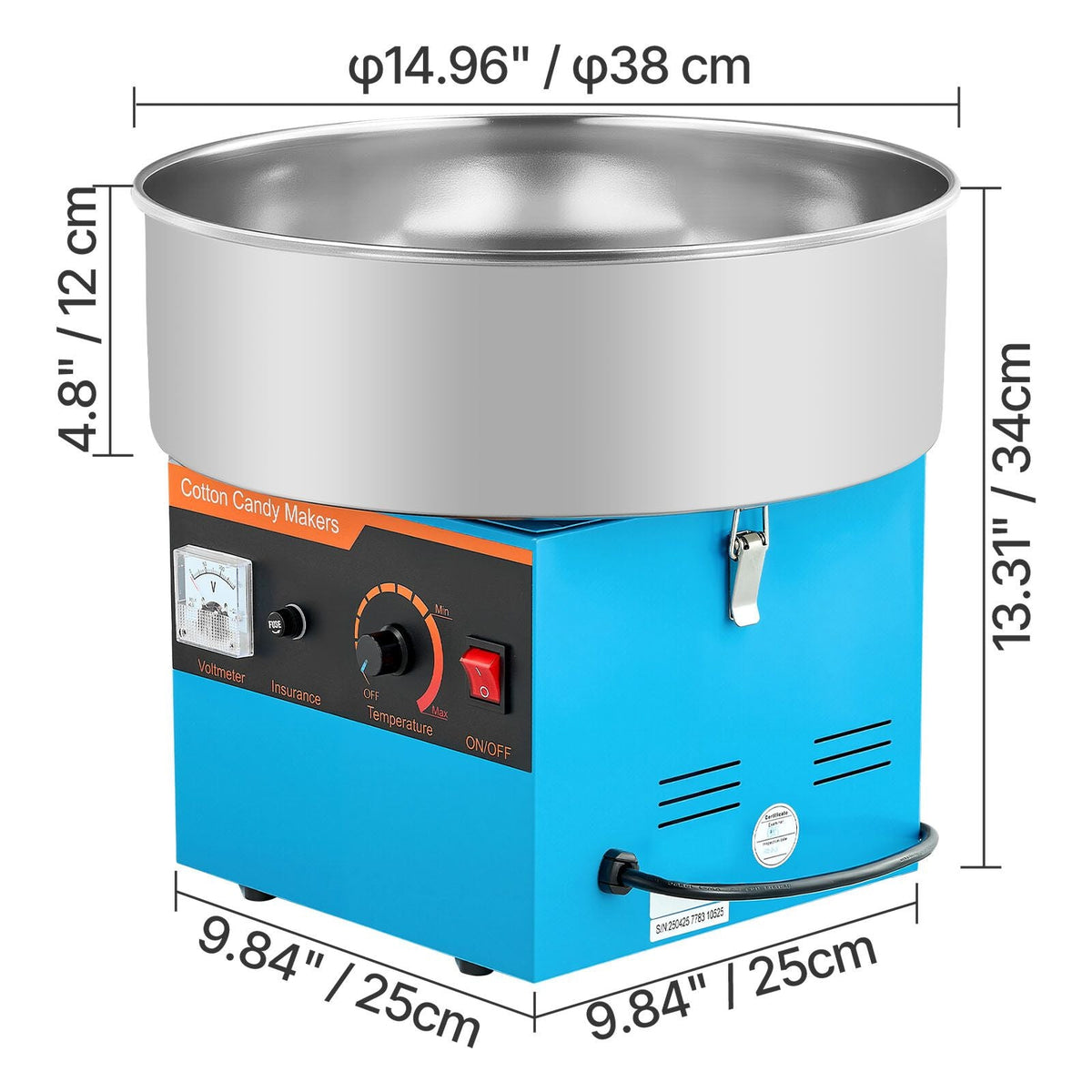 Cotton Candy Machine Commercial, 1000W Electric Candy Floss Maker, Easy Use with 15 inch Stainless Steel Bowl and Sugar Scoop, Makes Hard Candy for Home Kids Birthday, Family Party, Blue