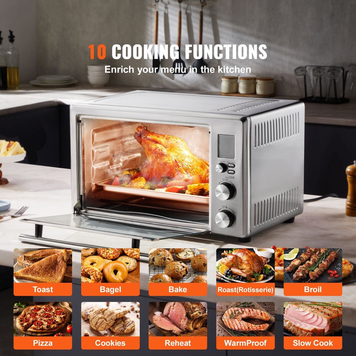 Countertop Convection Oven 28L Toaster Baker 10-IN-1 1800W for Home Use