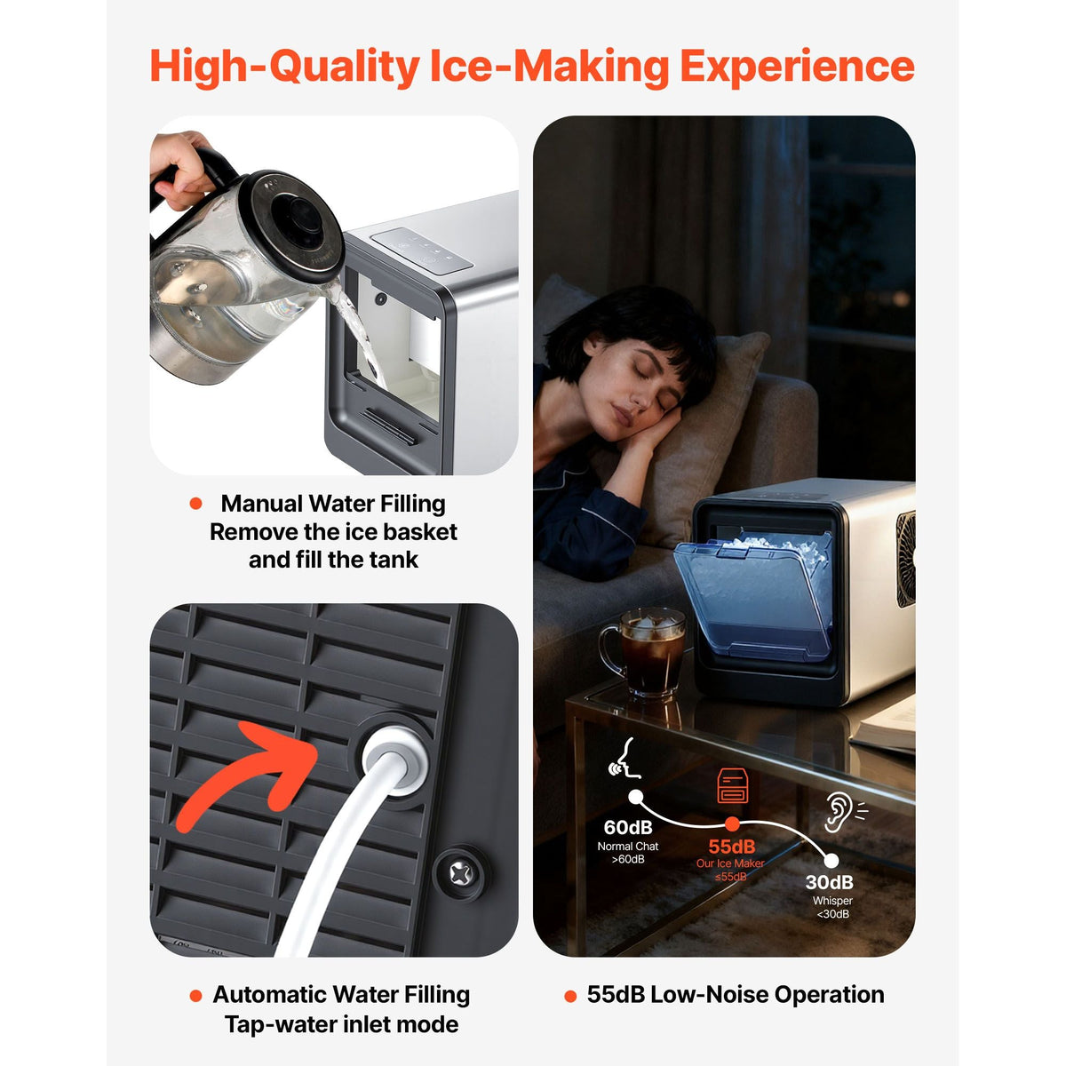 Countertop Ice Maker, 33 lbs per Day, Self-Cleaning Portable Machine with Scoop, Drawer-Style Ice Access, Nugget Ice-Making Machine with Chewable Ices for Home, Kitchen, Office, Bar & Party