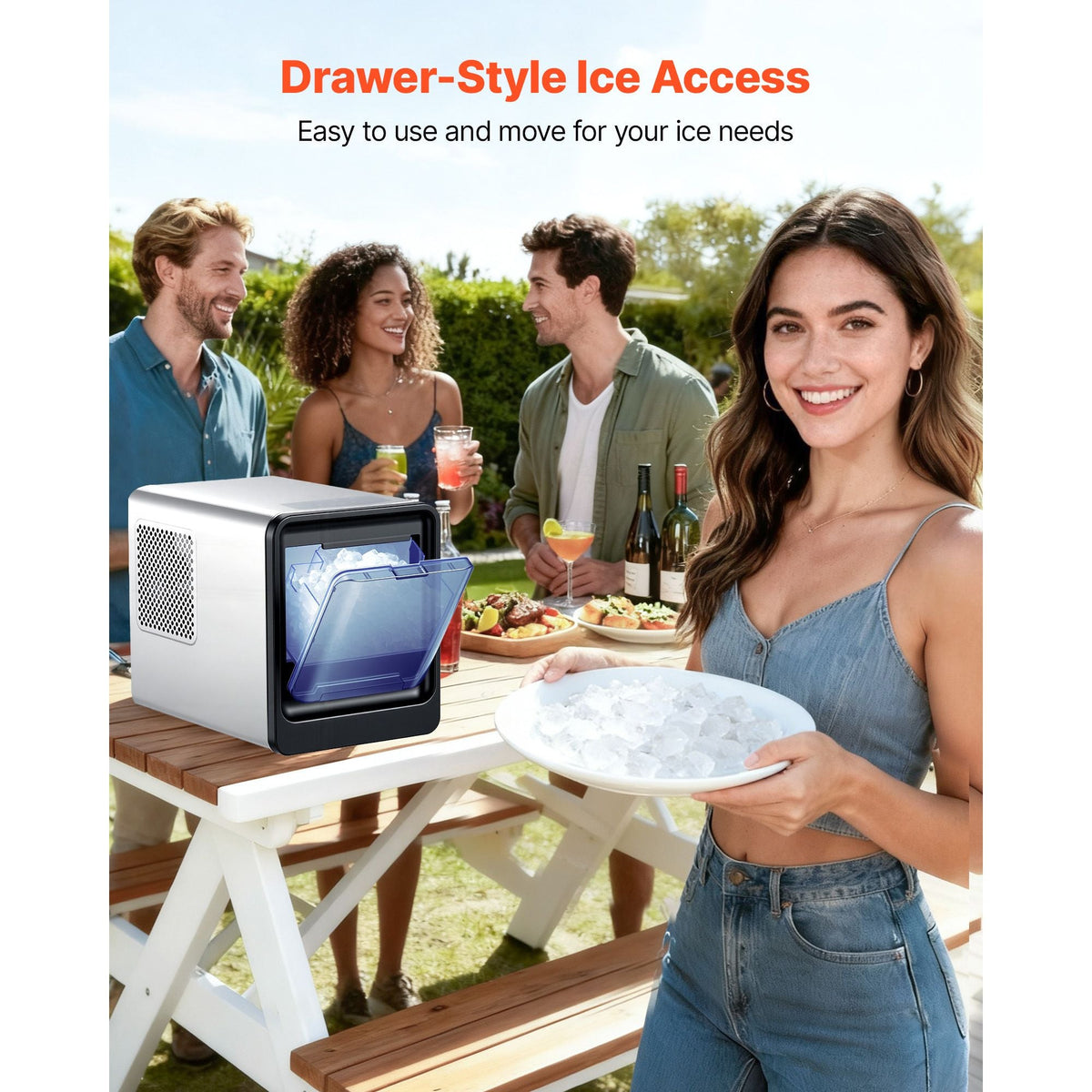 Countertop Ice Maker, 33 lbs per Day, Self-Cleaning Portable Machine with Scoop, Drawer-Style Ice Access, Nugget Ice-Making Machine with Chewable Ices for Home, Kitchen, Office, Bar & Party