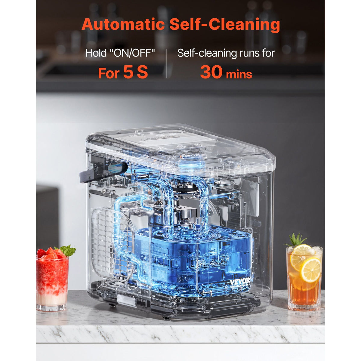 Countertop Ice Maker, 9 Cubes Ready in 6 Mins, 26lbs in 24Hrs, Self-Cleaning Portable Ice Maker with Ice Scoop and Basket, Ice Machine with 2 Sizes Bullet Ice for Home Kitchen Office Bar Party