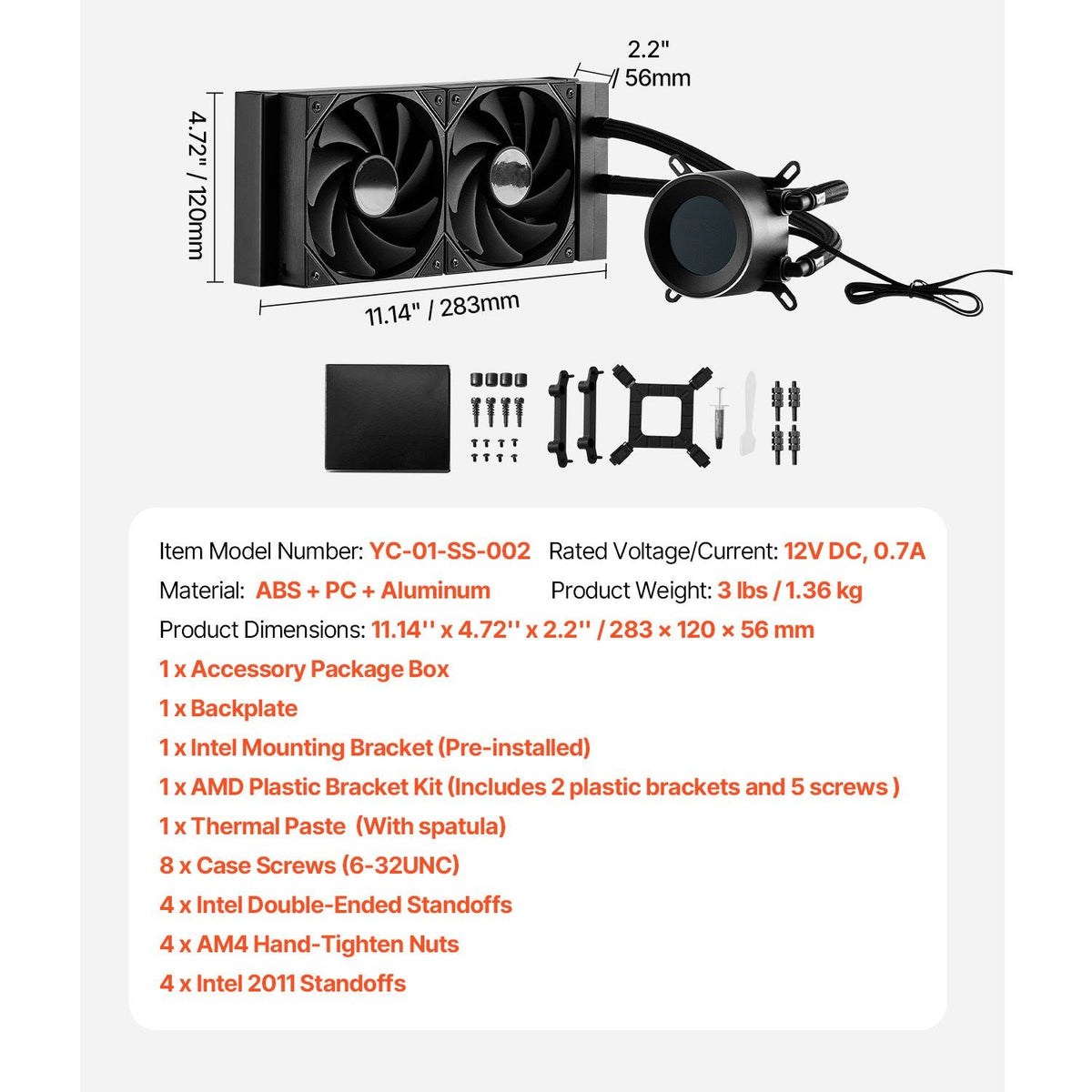 CPU Liquid Cooler, AIO CPU Water Cooler - 120mm PWN Fans, Pump, 1.8'' Display, Max. 2200RPM CPU Cooling Fan, Efficient Black PC Water Cooler for Intel 115X/1366/2011/1700/1200, AMD AM4/AM5