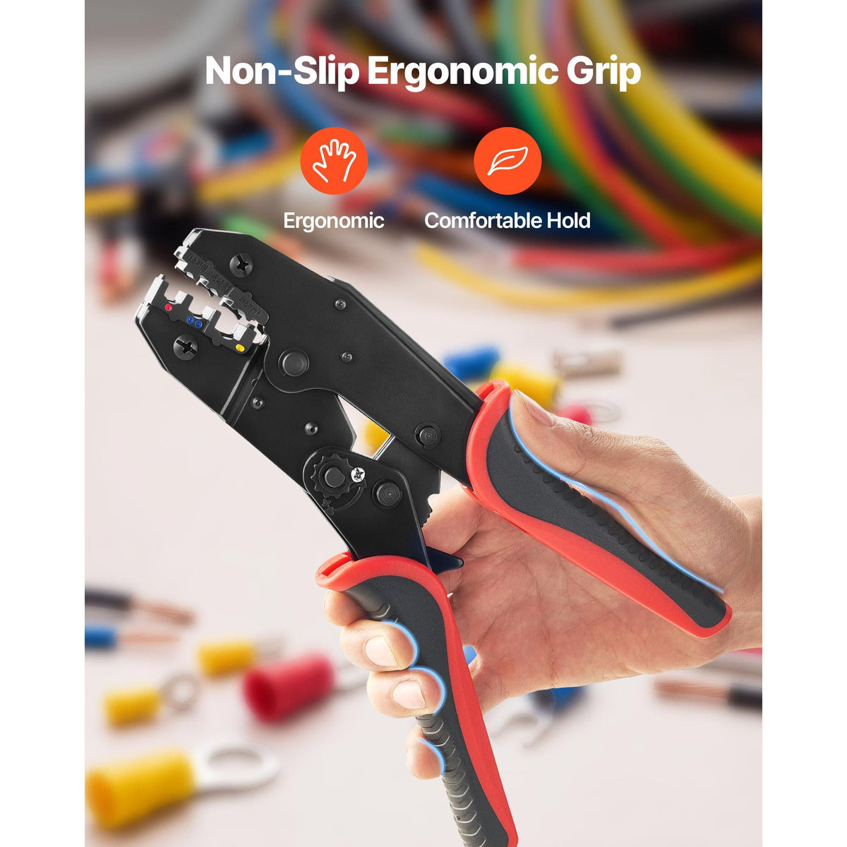 Crimping Tool, 22-10 AWG Ratcheting Wire Crimper Tool, Labor-Saving Electrical Terminal Crimp Pliers with Clear Metric & AWG Markings, Quick Release, Adjustable Force for Multiple Terminals