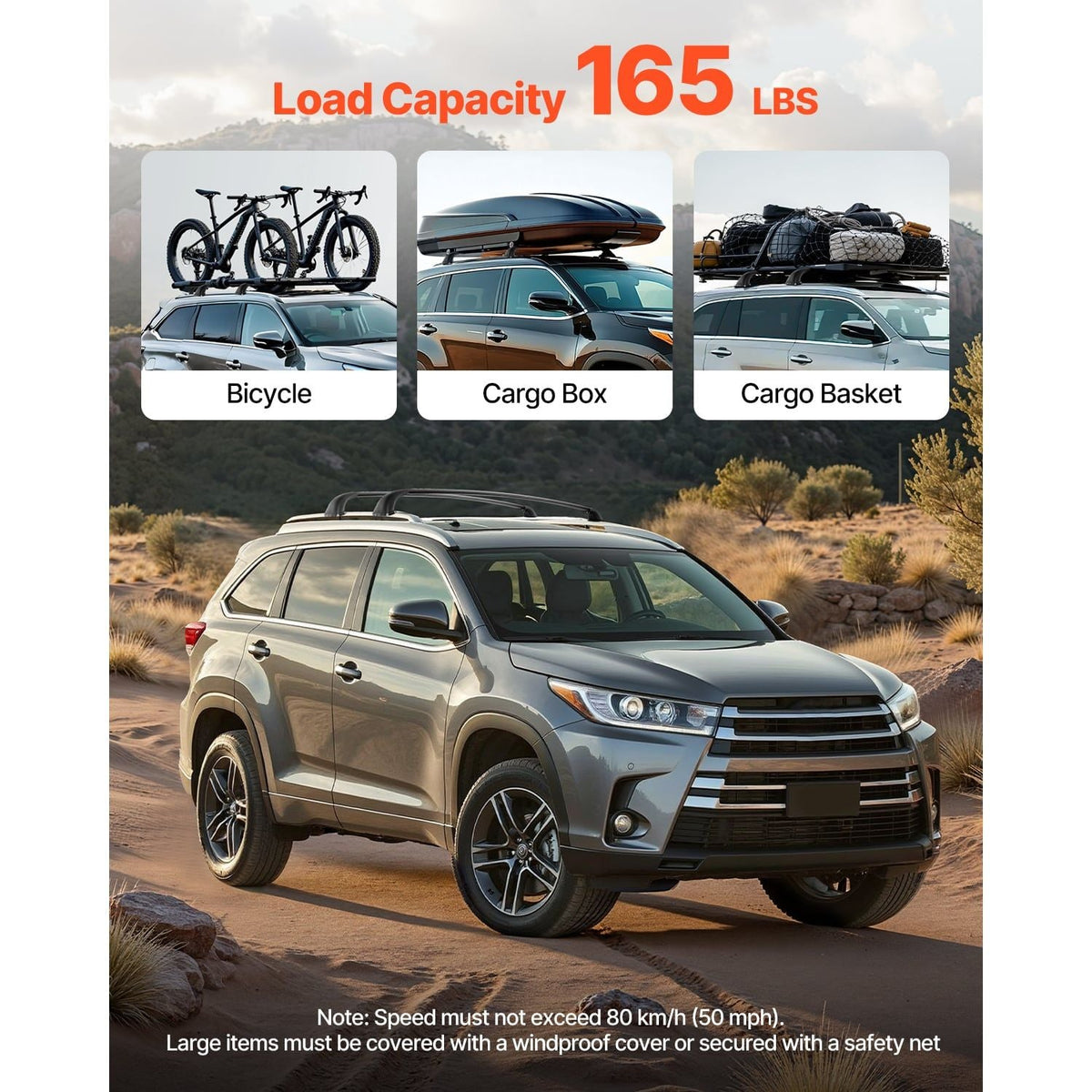 Cross Bars Roof Racks, 165lbs Capacity, Compatible with Toyota Highlander 2014-2019 XLE, Limited, SE with Flush Roof Rails, Heavy Duty Aluminum Crossbar Racks Roof Rail Rooftop Luggage Canoe