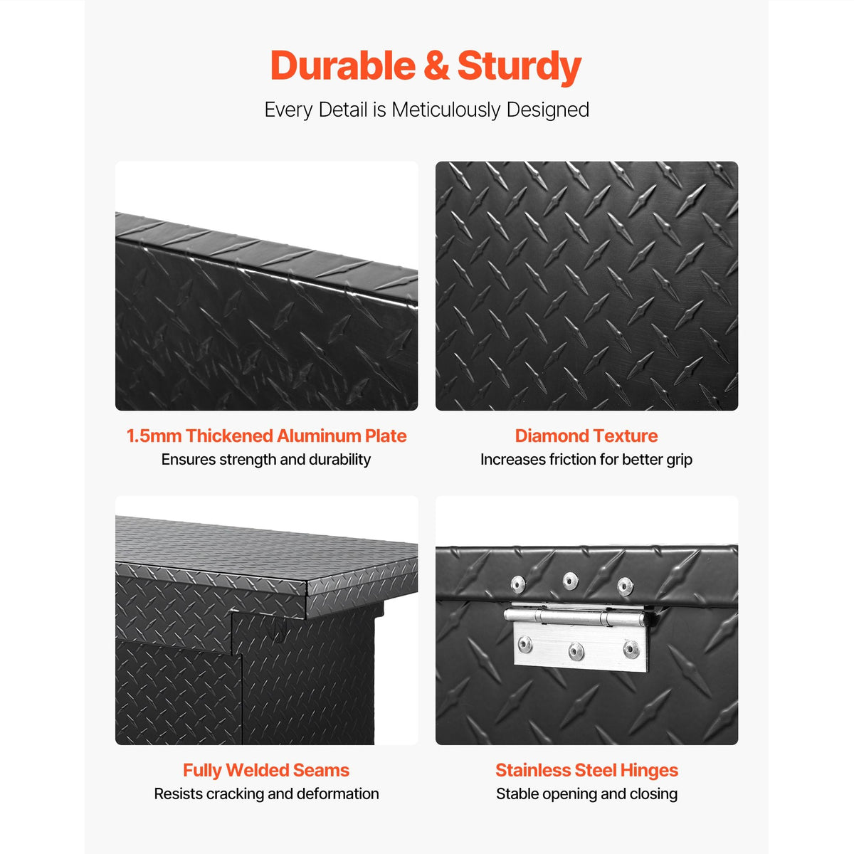 Crossover Truck Tool Box, 69x20x14 In, Heavy Duty Aluminum Toolbox with Diamond Texture, Pick Up Truck Bed RV Trailer Toolbox, Waterproof Storage Organizer with Lock, Keys, Side Handles, Black