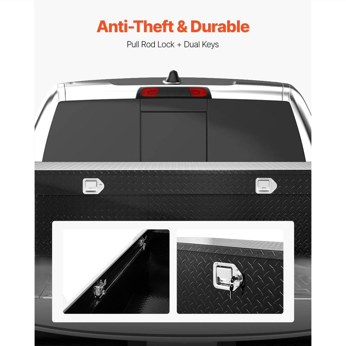 Crossover Truck Tool Box, 69x20x14 In, Heavy Duty Aluminum Toolbox with Diamond Texture, Pick Up Truck Bed RV Trailer Toolbox, Waterproof Storage Organizer with Lock, Keys, Side Handles, Black