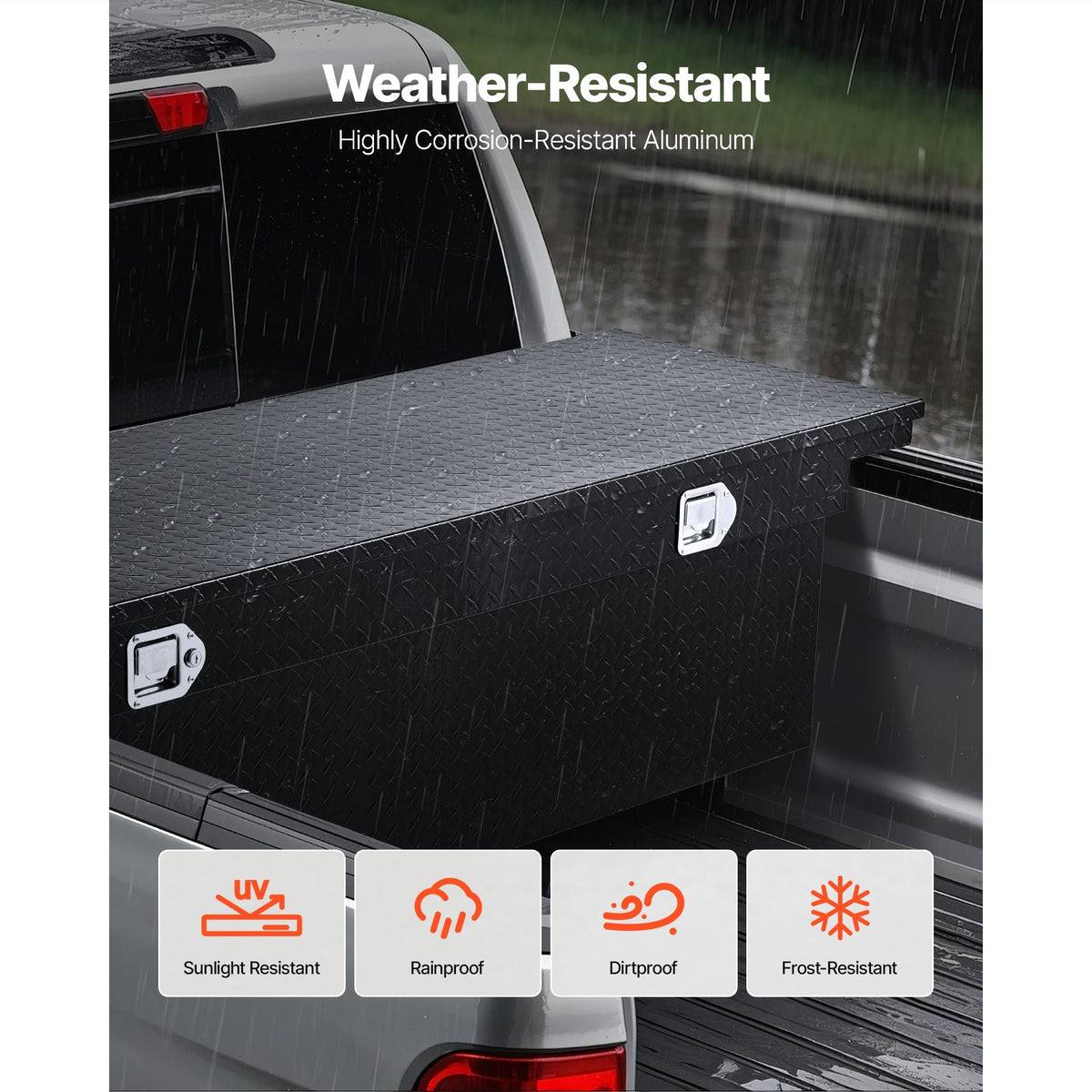 Crossover Truck Tool Box, 69x20x14 In, Heavy Duty Aluminum Toolbox with Diamond Texture, Pick Up Truck Bed RV Trailer Toolbox, Waterproof Storage Organizer with Lock, Keys, Side Handles, Black