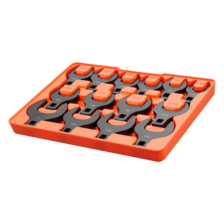 Crowfoot Wrench Set, 1/2" Drive, 14-Piece SAE 1-1/16" to 2" Crows Foot Wrenches, with Storage Tray, Dual Size Markings on Tools and Tray, for Auto Maintenance or Repairs