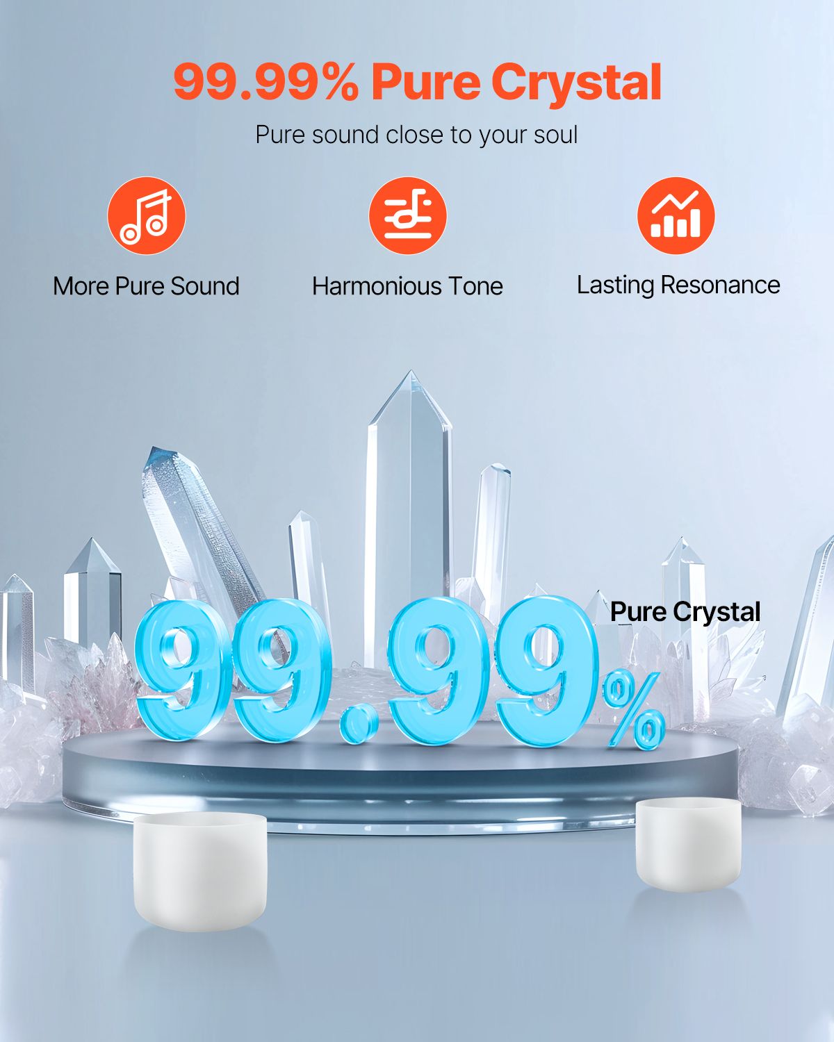Crystal Singing Bowl, 8-inch F Note Heart Chakra Singing Bowl, Frosted Quartz Singing Bowl with Rubber Mallet and O-Ring, Perfect for Meditation, Yoga, Sound Baths, Sound Healing