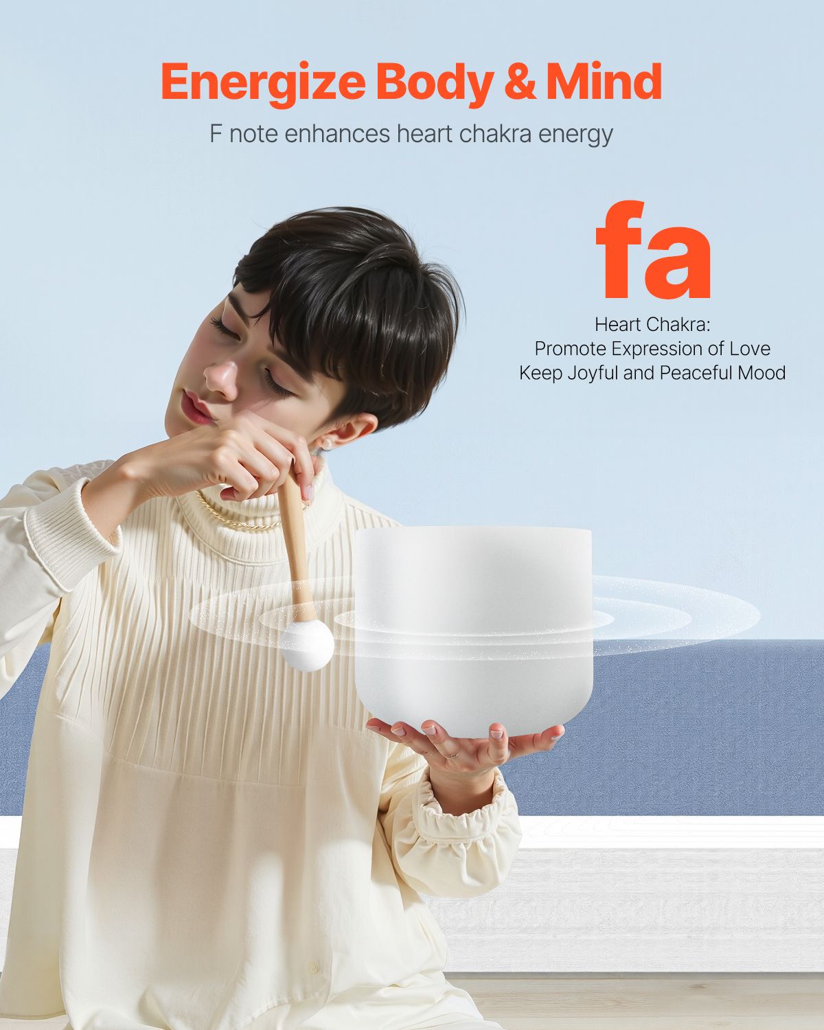 Crystal Singing Bowl, 8-inch F Note Heart Chakra Singing Bowl, Frosted Quartz Singing Bowl with Rubber Mallet and O-Ring, Perfect for Meditation, Yoga, Sound Baths, Sound Healing