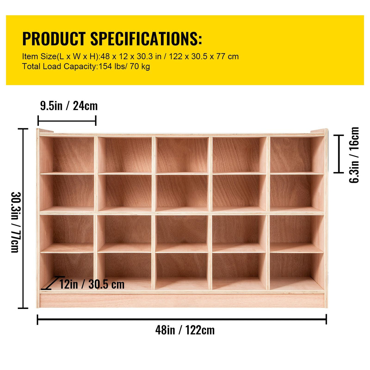 Cubby Mobile Tray Storage Cabinet, 20-Compartment Cubby Storage Shelf, Cubby Storage Cabinet 4 x 5, Classroom Cubbies, Classroom Furniture for Home, Daycare and Preschool, Natural