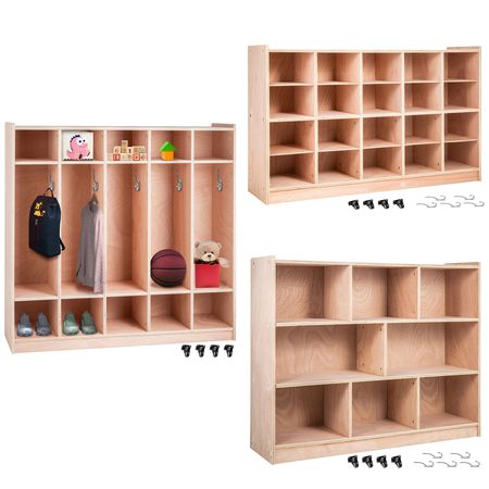Cubby Mobile Tray Storage Cabinet, 20-Compartment Cubby Storage Shelf, Cubby Storage Cabinet 4 x 5, Classroom Cubbies, Classroom Furniture for Home, Daycare and Preschool, Natural