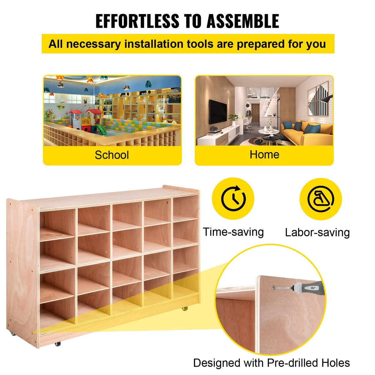 Cubby Mobile Tray Storage Cabinet, 20-Compartment Cubby Storage Shelf, Cubby Storage Cabinet 4 x 5, Classroom Cubbies, Classroom Furniture for Home, Daycare and Preschool, Natural