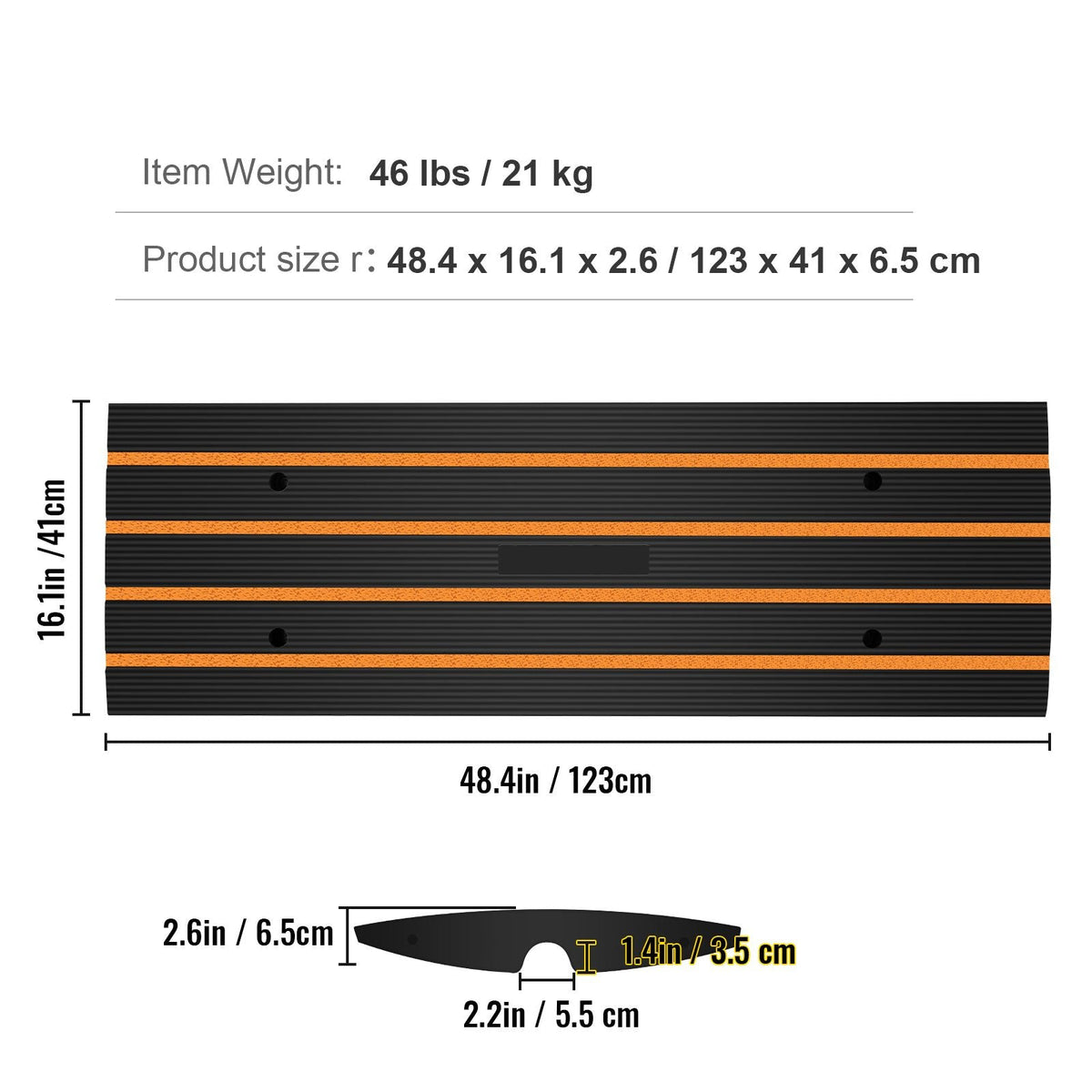 Curb Ramp, 3 Pack Rubber Driveway Ramps, Heavy Duty 33069 lbs Weight Capacity Threshold Ramp, 2.6-inch High Curbside Bridge Ramps for Loading Dock Garage Sidewalk, Expandable Full Ramp Set