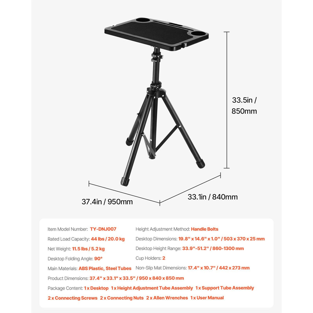 Cycling Desk, Stationary Foldable Adjustable Bike Trainer & Treadmill Desk with Triangle Support, Non-Slip Multi-Slot Bike Trainer Fitness Desk with Handle Bar, Fit for Home Office Exercise
