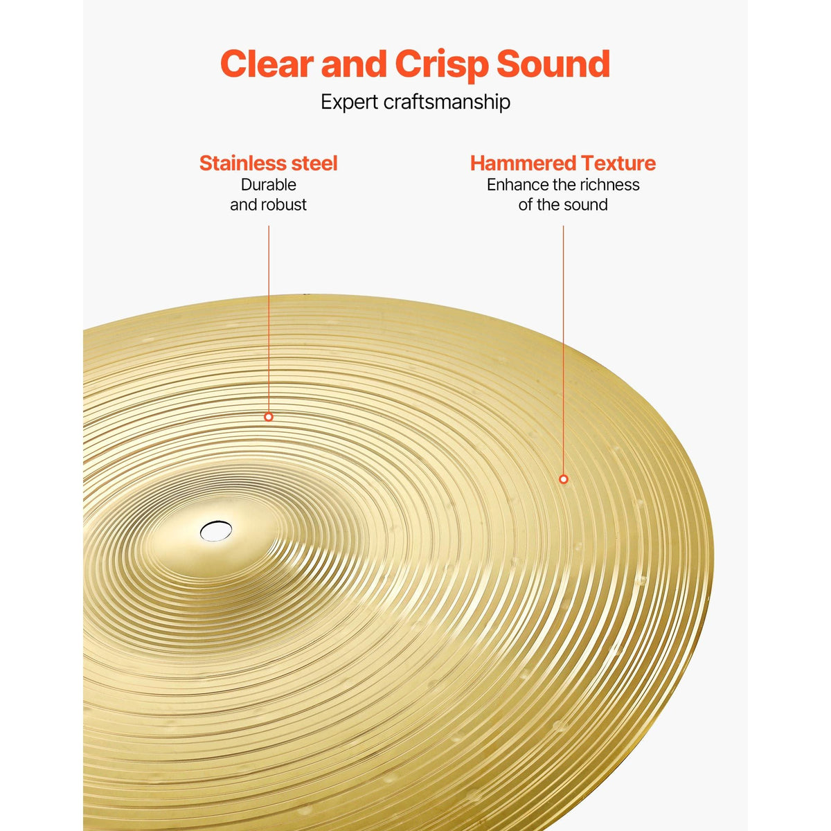 Cymbal Pack, 6 Pieces Cymbals for Drum Set, Alloy Cymbals Drum Set Includes 14-inch Hi-Hats, 16-inch Crash, 18-inch Crash, 20-inch Ride, 10-inch Splash, 16-inch China, Drumsticks & Cymbal Bag