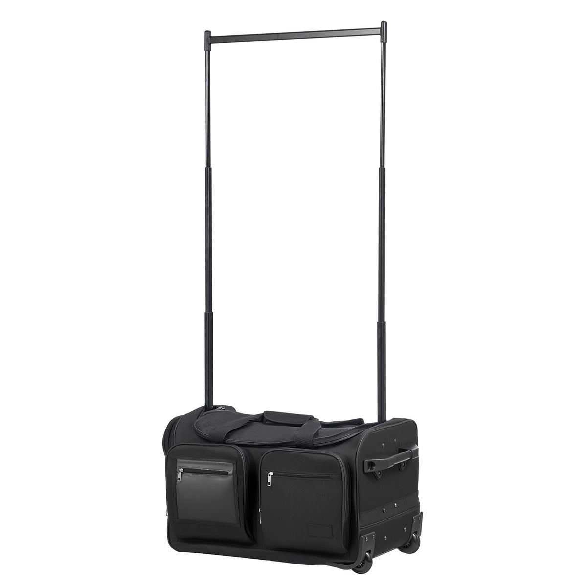 Dance Bag with Garment Rack, 23 Inch Rolling Dance Duffel, with Wheels, USB Port, Height Adjustable Clothes Rack, Privacy Protection Curtain, Ideal for Travel and Competitions, Matte Black