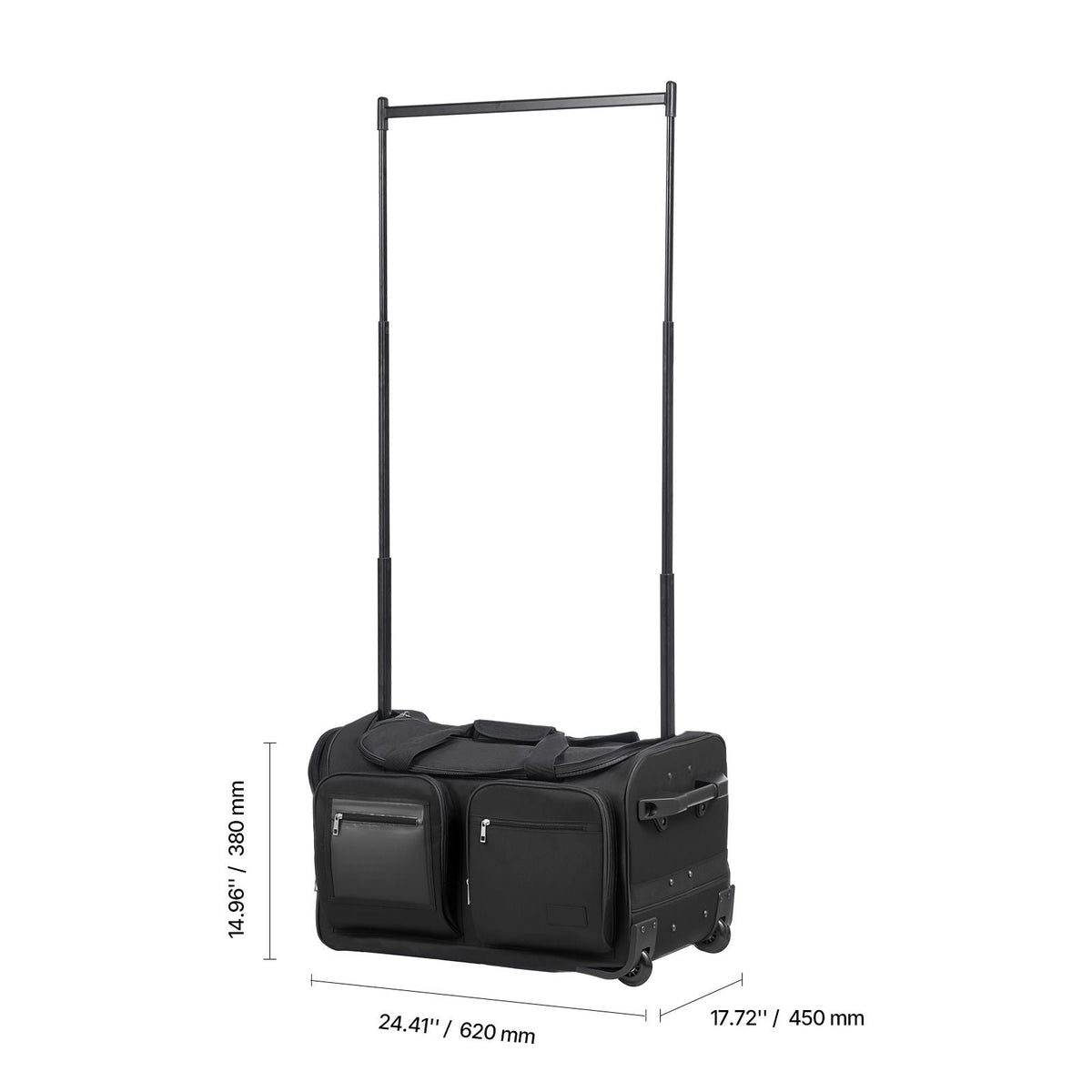 Dance Bag with Garment Rack, 23 Inch Rolling Dance Duffel, with Wheels, USB Port, Height Adjustable Clothes Rack, Privacy Protection Curtain, Ideal for Travel and Competitions, Matte Black