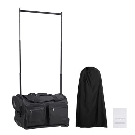 Dance Bag with Garment Rack, 23 Inch Rolling Dance Duffel, with Wheels, USB Port, Height Adjustable Clothes Rack, Privacy Protection Curtain, Ideal for Travel and Competitions, Matte Black